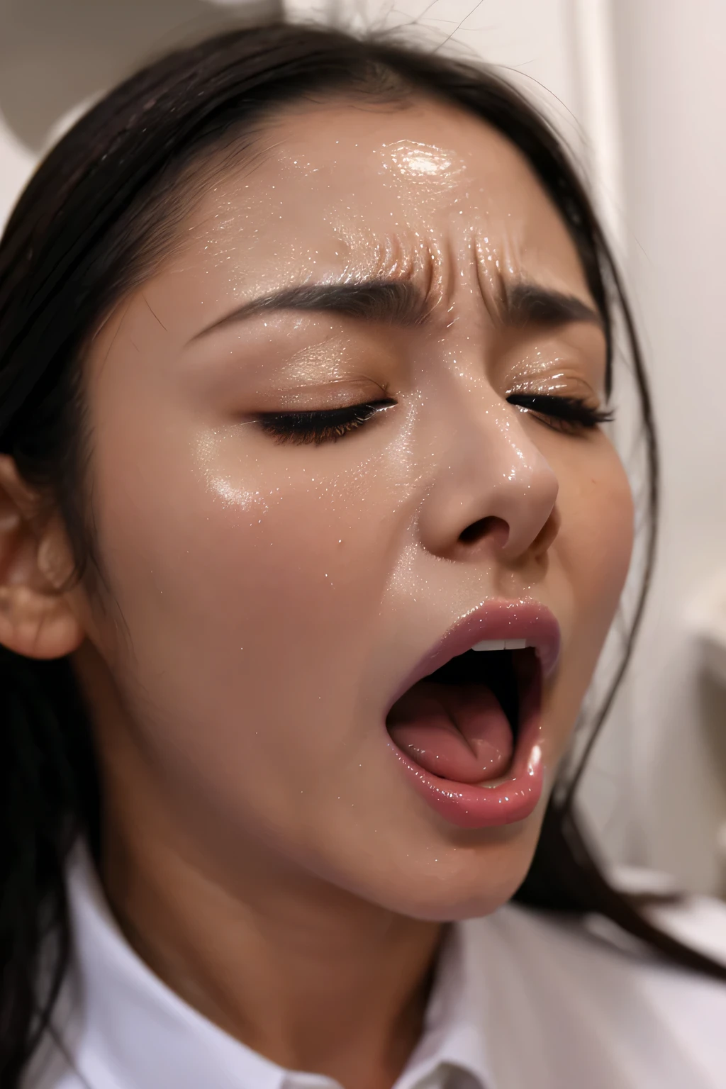 beautiful japanese actress、1 girl,debris flies,,award winning photos, very detailed,face focus, double big eyes(woman with open mouth and closed eyes ), 18-year-old、black hair、shiny skin、(((close up of face)))、realistic nostrils、elongated nasal cavity,、small toilet,squat、((white collared shirt))、big breasts、(sharp nose)frown performance:1.4,,performance,frown,please raise your head、Skin shiny with sweat,oily facial skin,tied hair,Squat down and give a blowjob,female teacher,、squat、50 degree hot room、Skin shiny with sweat、wet transparent fabric,Sweaty all over my face,Face enduring severe pain、screaming face,Open your mouth wide and scream,((woman on top,vagina,sex,))public toilet,urinal,