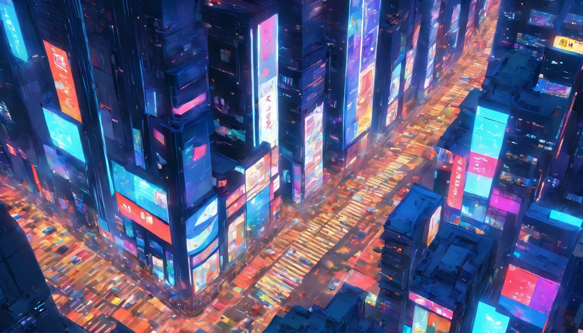 Combination orthogonal black grid lines and secondary color blocks, like the grid of big city streets full of vehicles and people on the move