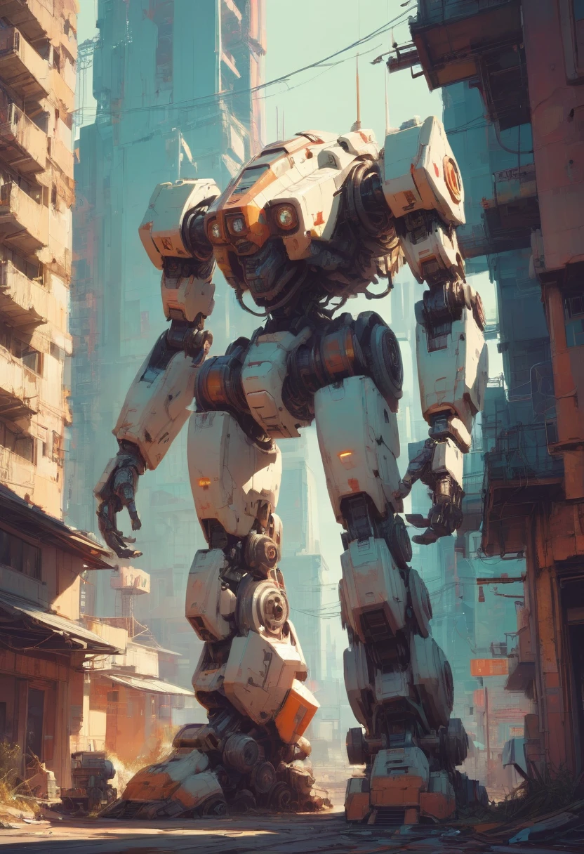 Abandoned Mech by James Gilleard, best quality, masterpiece, Representative work, official art, Professional, Ultra intricate detailed, 8k