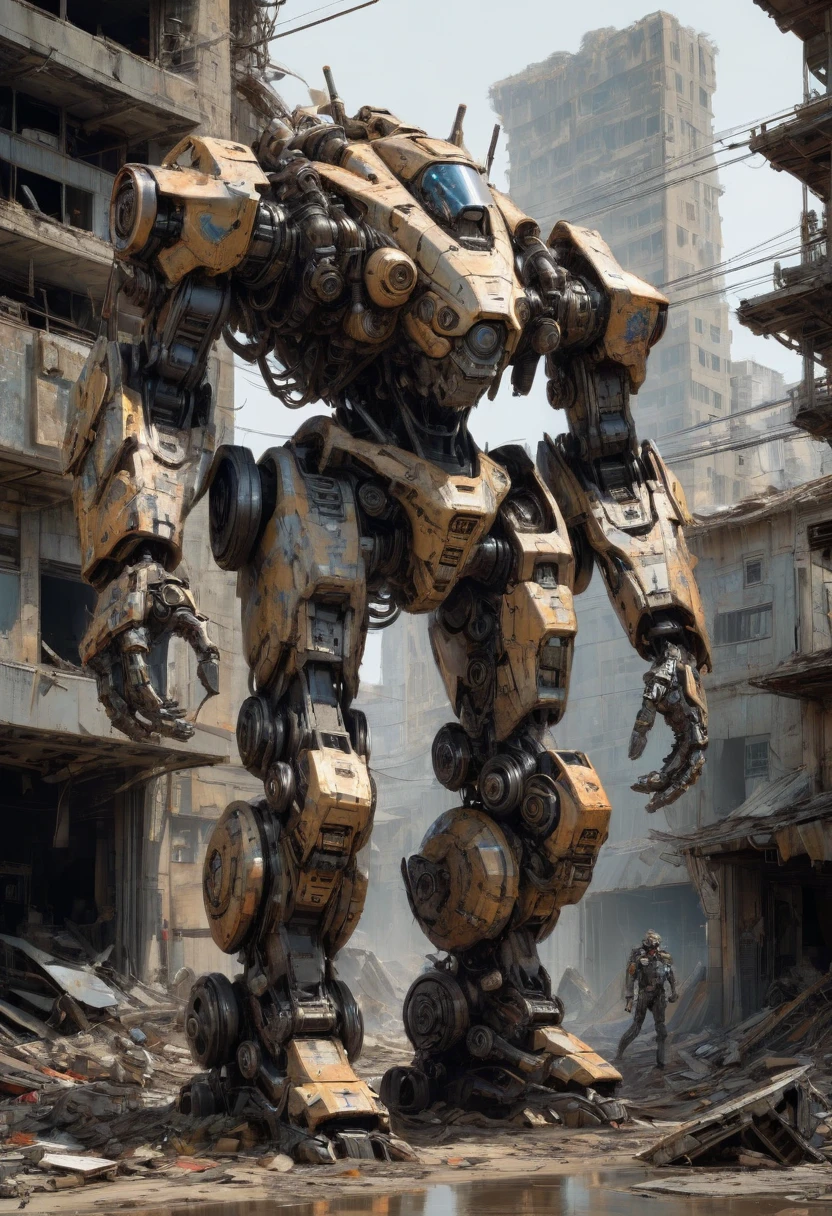 Abandoned Mech by James Gilleard, best quality, masterpiece, Representative work, official art, Professional, Ultra intricate detailed, 8k