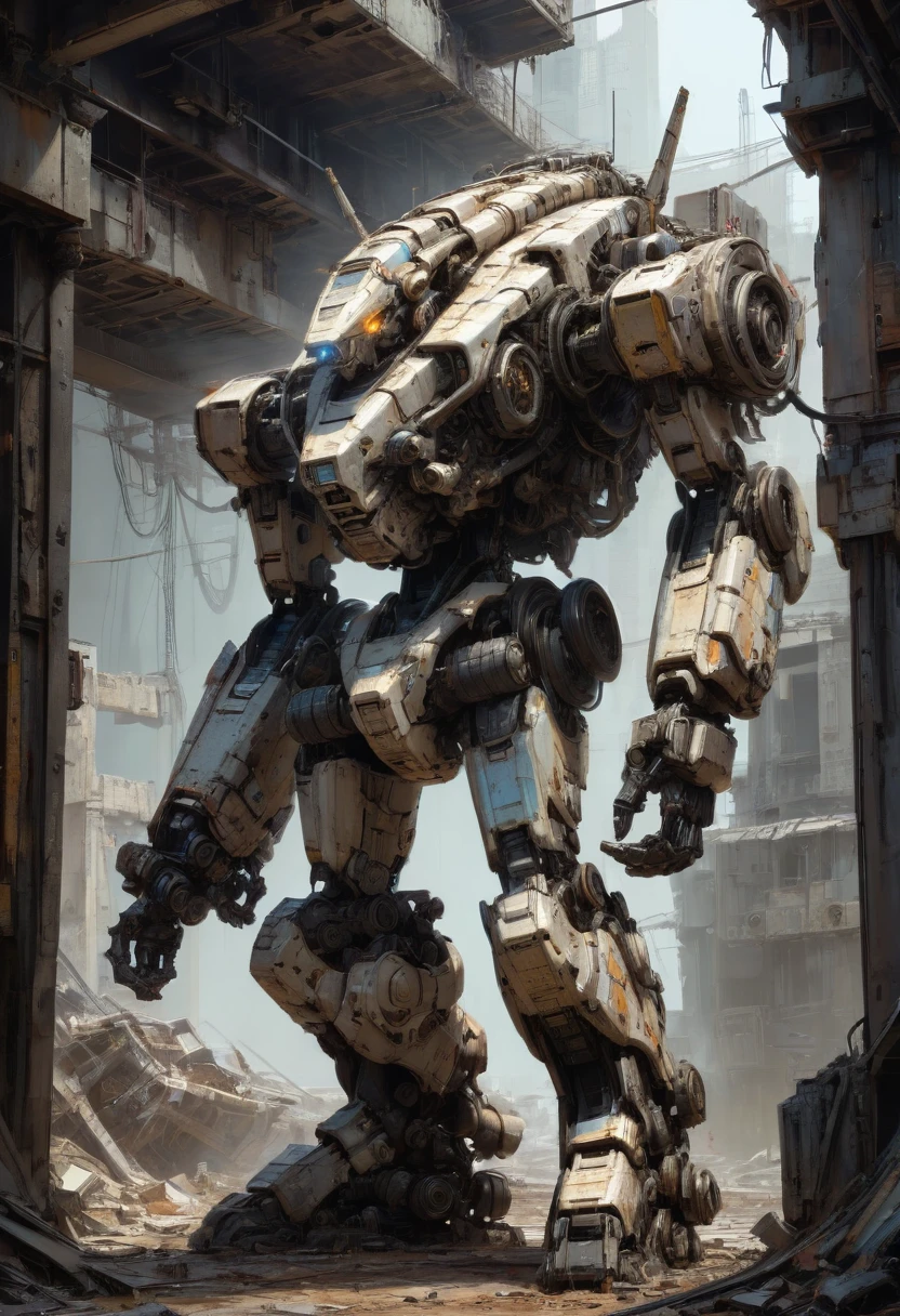 Abandoned Mech by Duncan Fegredo, best quality, masterpiece, Representative work, official art, Professional, Ultra intricate detailed, 8k