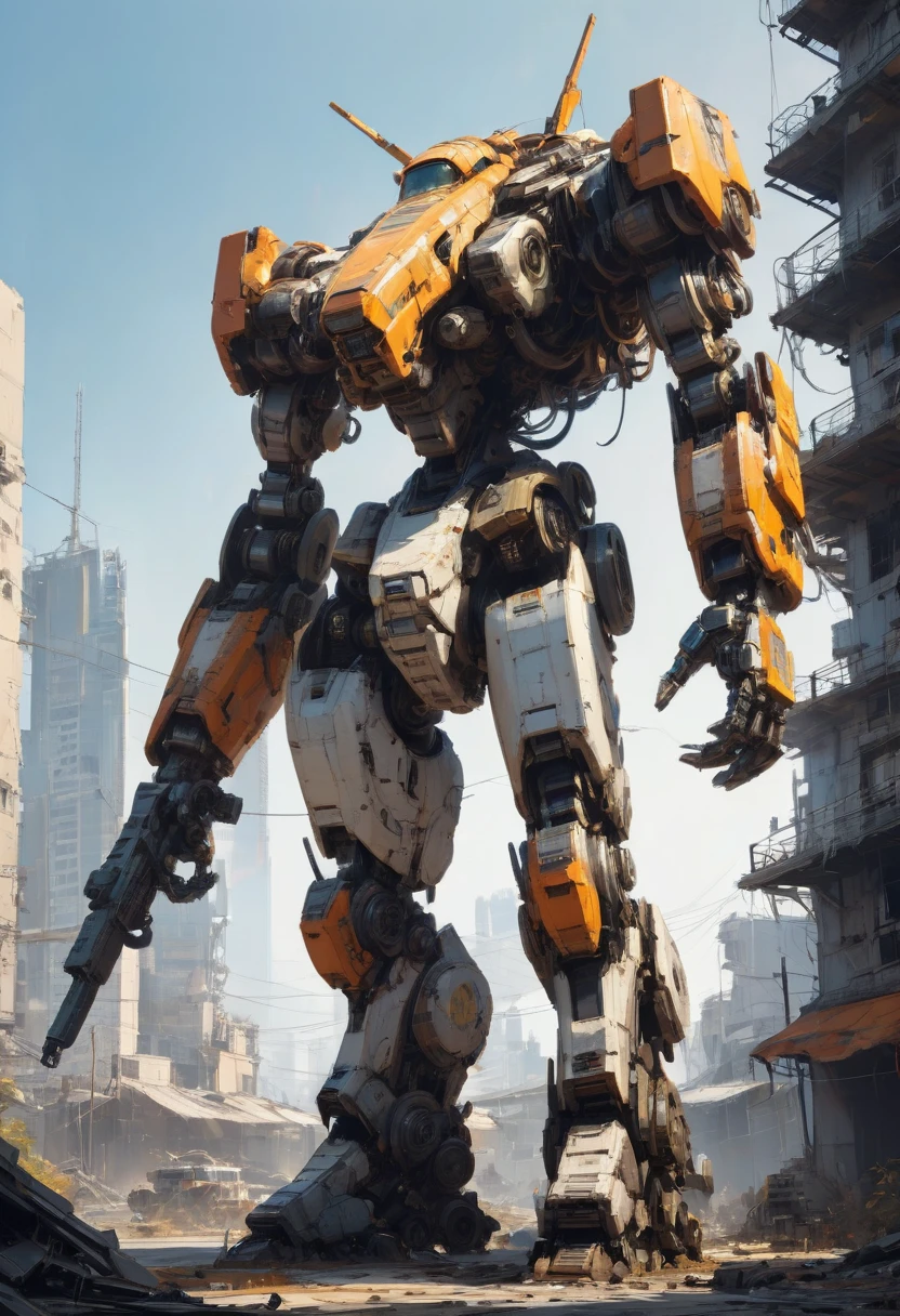 Abandoned Mech by James Gilleard, best quality, masterpiece, Representative work, official art, Professional, Ultra intricate detailed, 8k