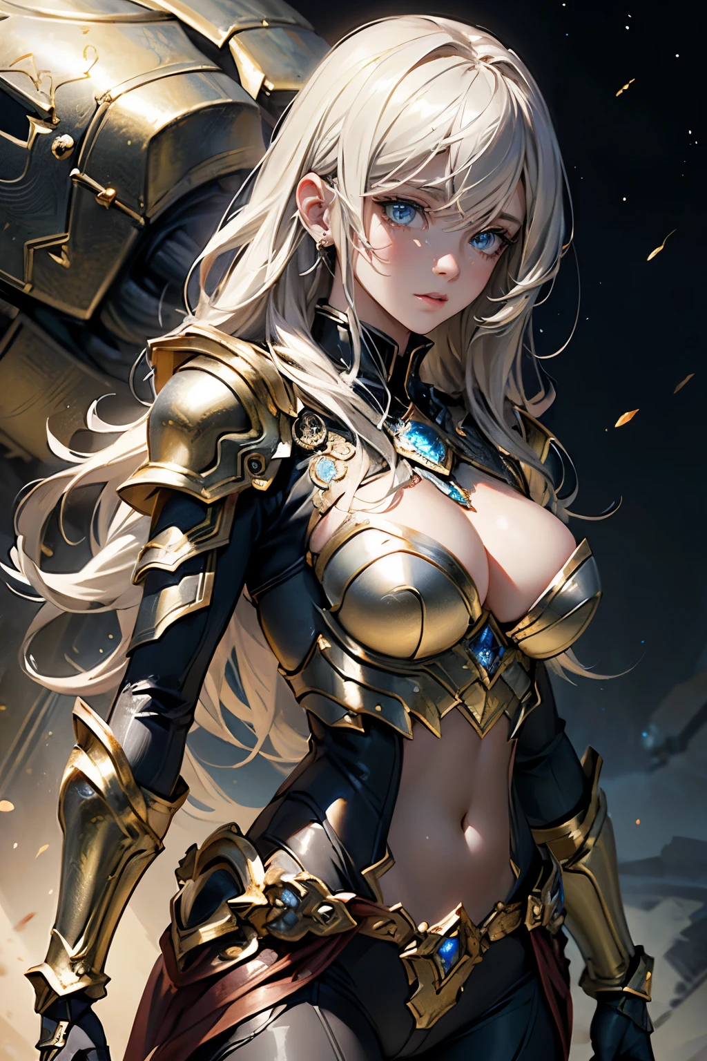 "woman,detailed face,detailed eyes,magic out of her hand,armored costume,big breasts,space background,best quality,ultra-detailed,realistic,photorealistic,landscape,vivid colors,warm color tones,soft lighting"