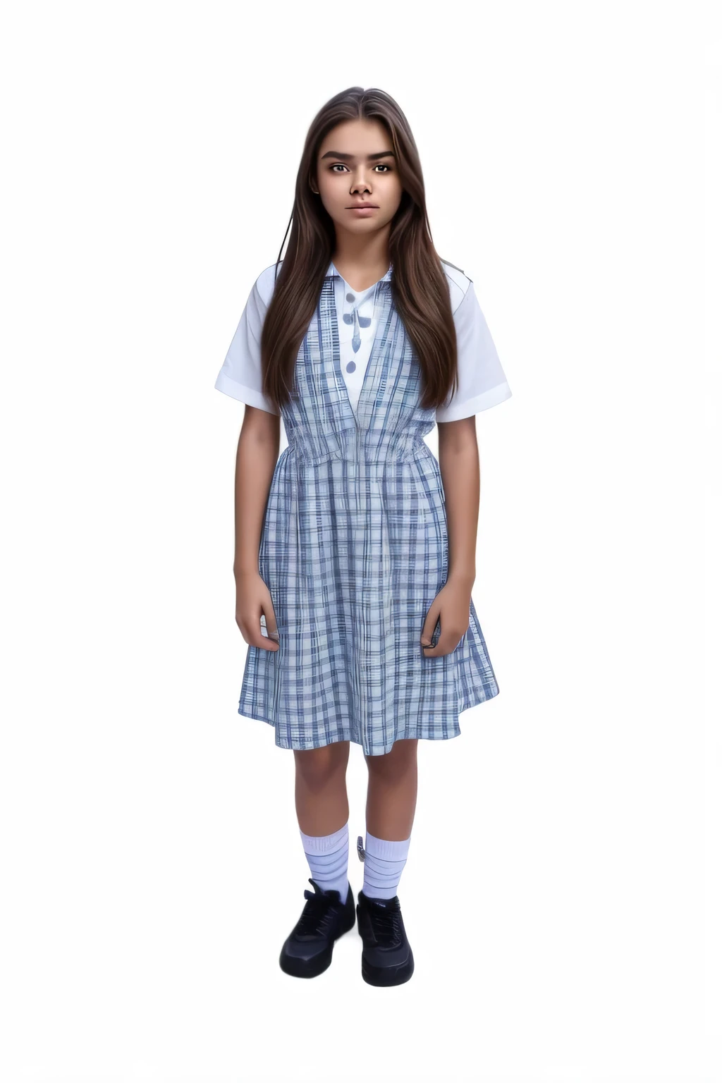 cute Caucasian elementary school girl in short skirt