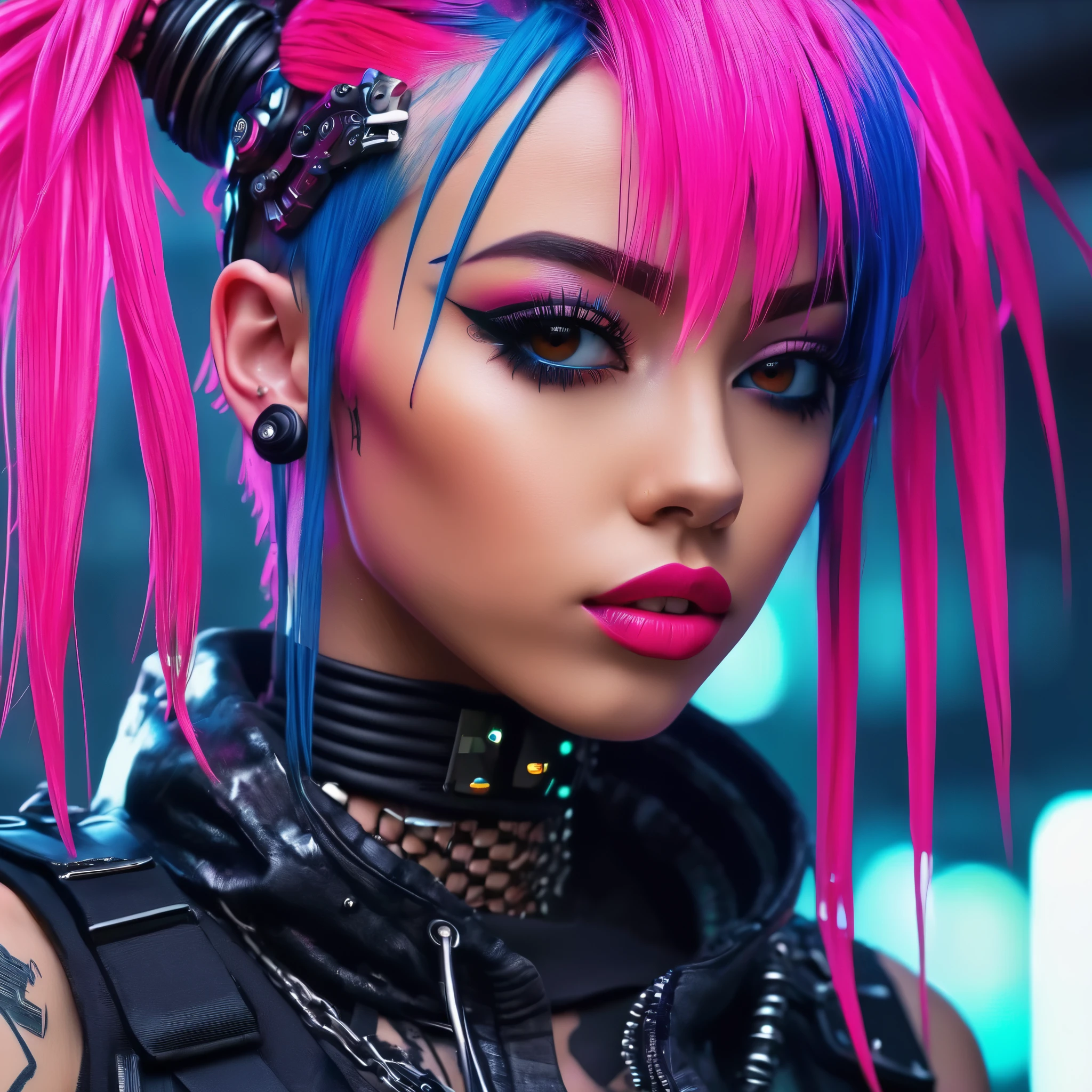 create an image demonstrating the style of ((Cybergoth)) style, hyper realism, 8k high definition, vibrant colors, sharp focus, insanely detailed