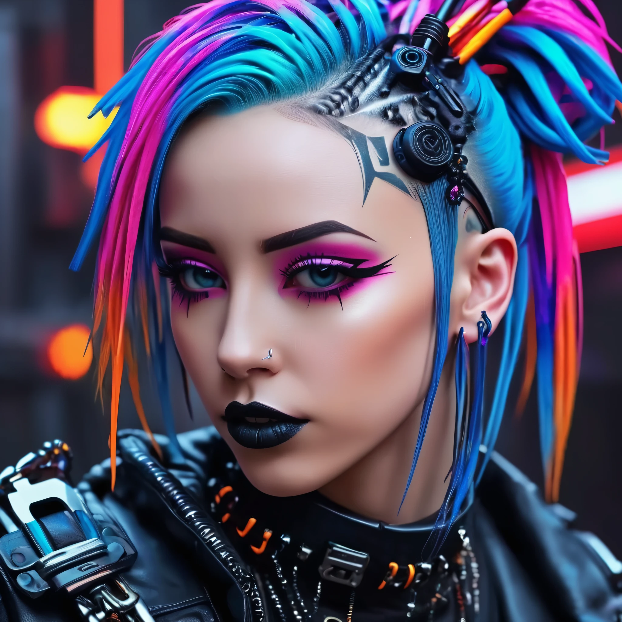 create an image demonstrating the style of ((Cybergoth)) style, hyper realism, 8k high definition, vibrant colors, sharp focus, insanely detailed