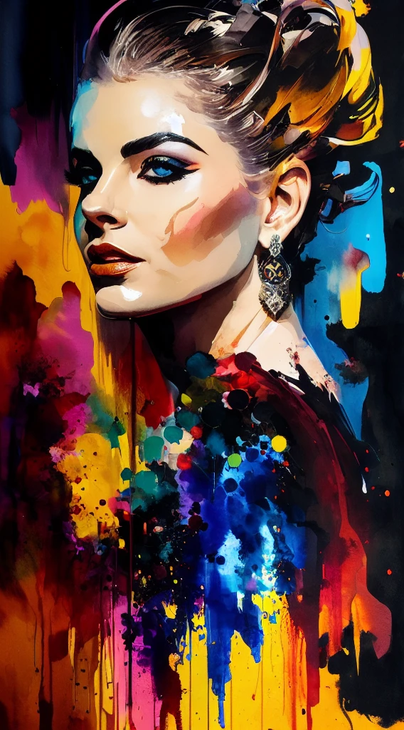 Colorful beautiful woman: Black ink flow: 8k resolution photorealistic masterpiece: by Aaron Horkey and Jeremy Mann: intricately detailed fluid gouache painting: by Jean Baptiste Mongue: calligraphy: acrylic: watercolor art, professional photography, natural lighting, volumetric lighting maximalist photoillustration: by marton bobzert: 8k resolution concept art intricately detailed, complex, elegant, expansive, fantastical  