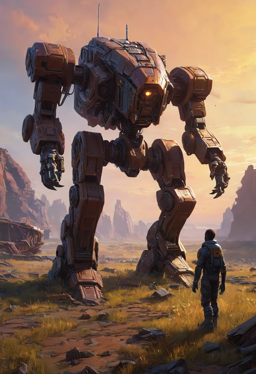 Abandoned Mech, by Noah Bradley, Alien Planet, best quality, masterpiece, 8k