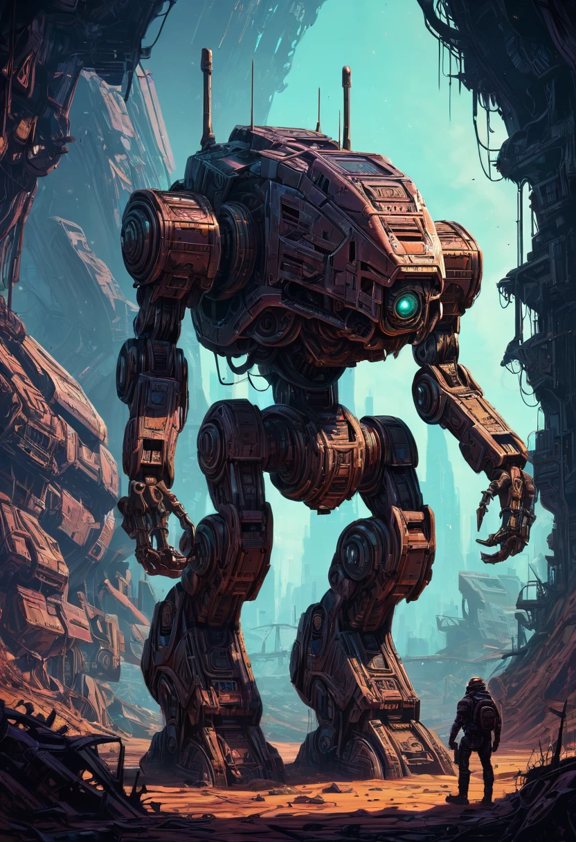 Abandoned Mech, by dan mumford, Alien Planet, best quality, masterpiece, 8k