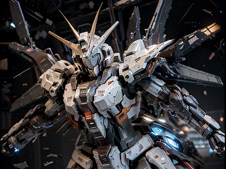 X20A Strike Freedom Gundam , heavy damage on the space, broken arms, broken leg, just head and body,  realistic picture, 