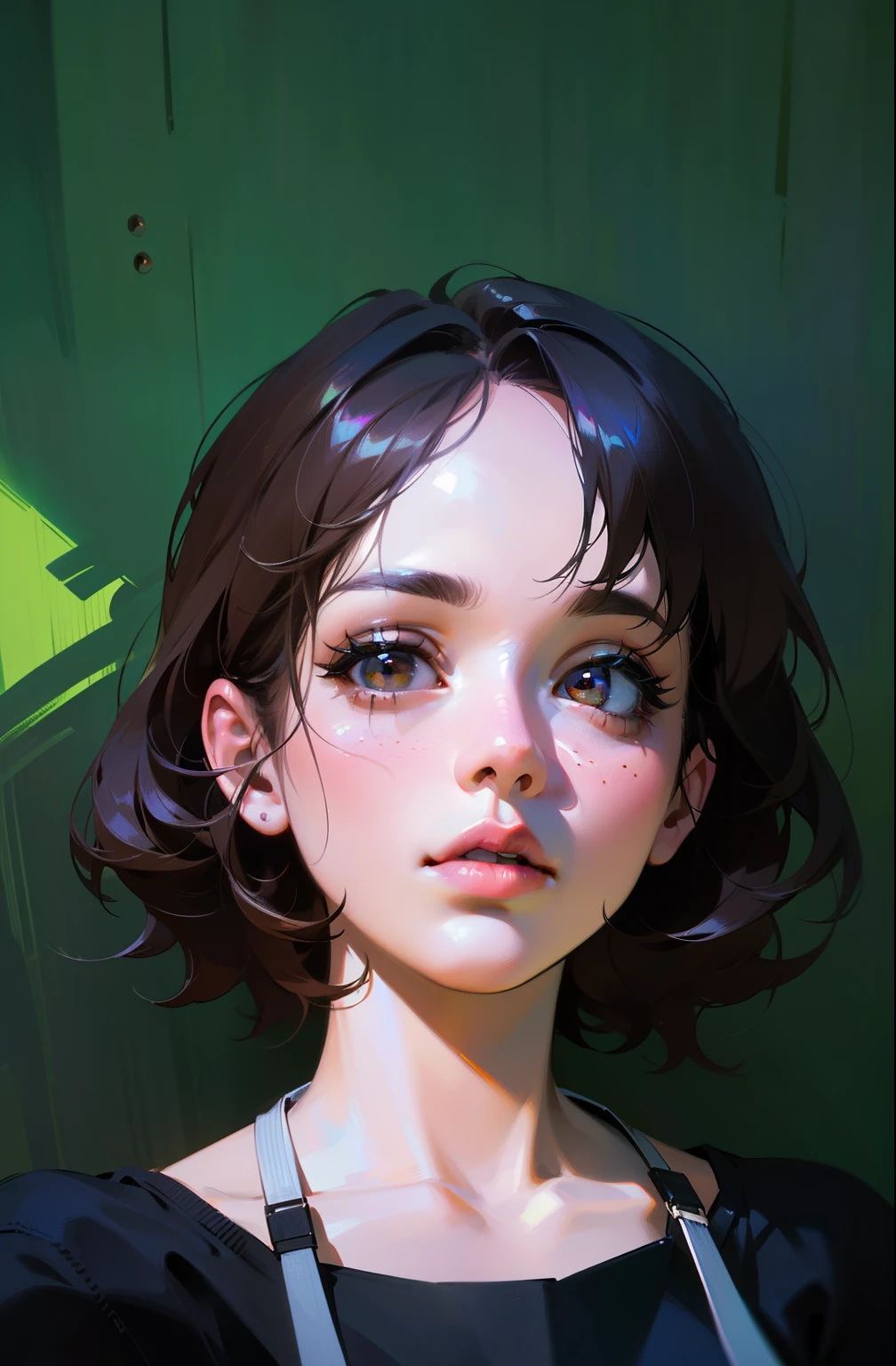 (best quality,4k,8k,highres,masterpiece:1.2),ultra-detailed,(realistic,photorealistic,photo-realistic:1.37), portraits, 1girl, beautiful brown eyes, beautiful detailed lips, extremely detailed eyes and face, long eyelashes, half-body headshot, portrait girl, short hair, relaxed pose, soft lighting, vivid colors