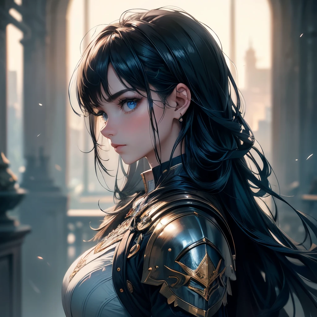 Adventure academy, a view from above, surreal painting, high contrast, holographic colours, human teacher, warrior, busty, strong body, muscly, long flowing hair, giant sword, perfect face, shining armor, big eyes, long eyelashes, teachers clothes, 8k, UHD, masterpiece, hight resolution, delicate detail, hyper realistic, highly detailed, perfect composition, gorgeous, beautiful, detailed, insanely detailed, octane render, trending on artstation, 8k artistic photography, photorealistic, concept art, soft, natural, volumetric, cinematic, natural light, sf, intricate artwork, Watercolor, trending on artstation, sharp focus, studio photo, intricate details, highly detailed, by greg rutkowski