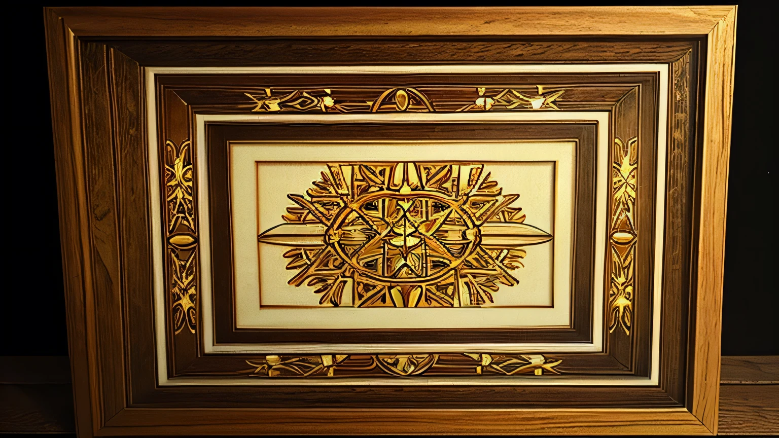 wood frame empty, embossed border, lit from top right, no background