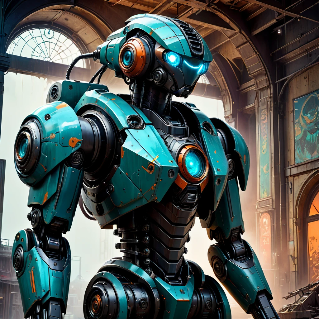 Abandoned Mech, aesthetic, extremely detailed, eye catching, drab, Jaeger_Pacific_Rim , schematic diagram ink on blueprint by Enki Bilal by Vladislav, biomechanical complex, hyperdetailed, intricate, mechanical, Scientific American illustration, Abandoned Robot :: decaying mech, ruins :: sunrise :: beautiful painting, highly detailed :: by Greg Rutkowski and Magali Villanueve, by Lee Jeffries, Alessio Albi, Adrian Kuipers :: ambient light, Nikon 15mm f/1.8G :: Professional photography, bokeh, natural lighting, shot on dslr megapixels sharp focus, 8k resolution concept art by Greg Rutkowski dynamic lighting hyperdetailed intricately detailed Splash art trending on Artstation triadic colors Unreal Engine 5 volumetric lighting Alphonse Mucha WLOP Jordan Grimmer orange and teal, horror Gustave Doré Greg Rutkowski