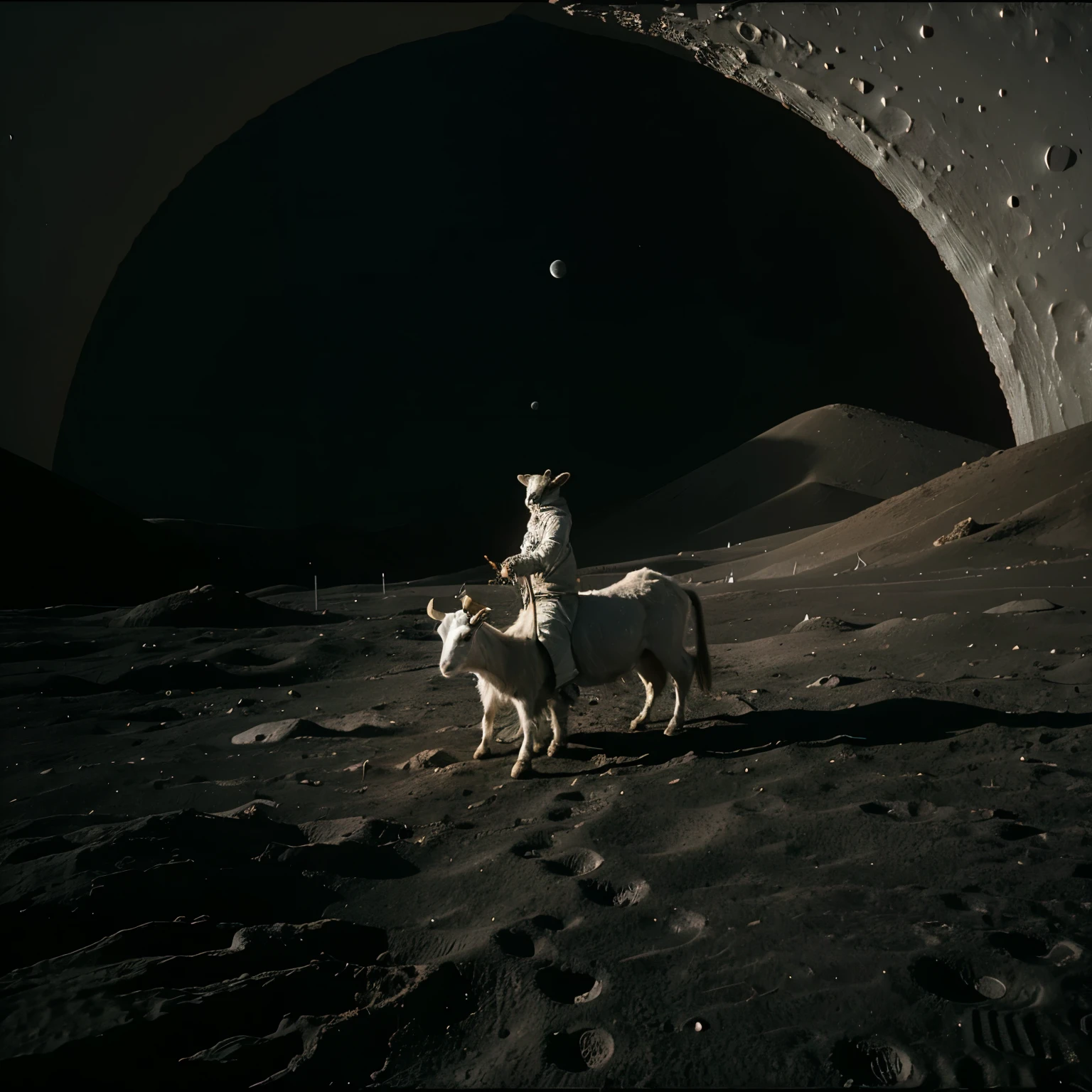 Create image of goat on moon surface