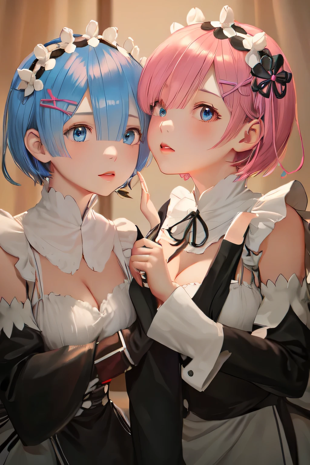 Ram from re zero, cutesexyrobutts,titfuck,pink hair,2 girls,blue hair