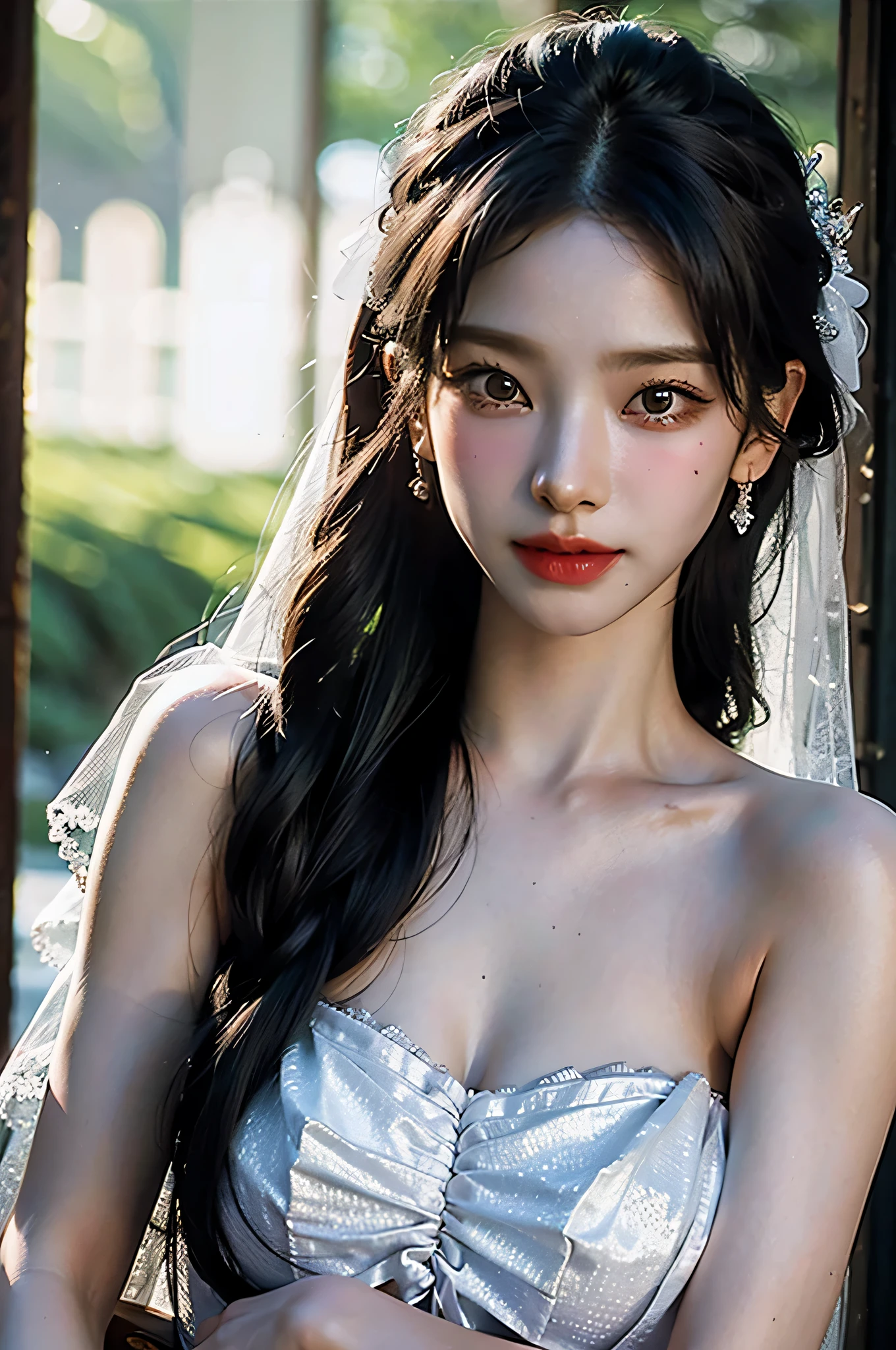 (highest image quality), (masterpiece), (vibrant, photography realistic, Realistic, Dramatic, Dark, Sharp focus, 8K), Close up Face, Highly detailed face and skin texture, sexy wedding dress, ethereal beauty, mature asian woman,black long hair, make up, sexy smile, nsfw ,Close up shot, ((backlight)), holding the gun, sniper