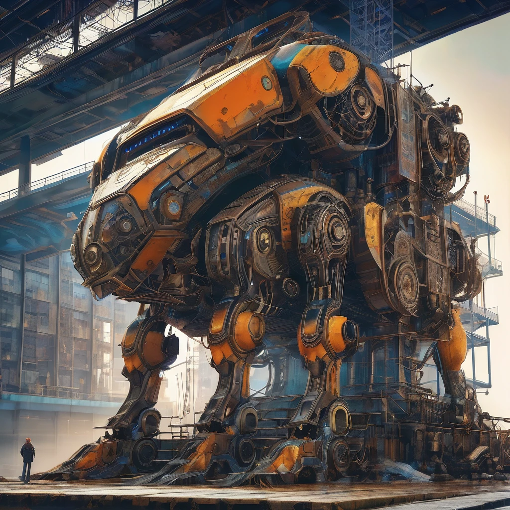 Abandoned Mech, aesthetic, extremely detailed, eye catching, drab, Jaeger_Pacific_Rim , schematic diagram ink on blueprint by Enki Bilal by Vladislav, biomechanical complex, hyperdetailed, intricate, mechanical, Scientific American illustration, Abandoned Robot :: decaying mech, ruins :: sunrise :: beautiful painting, highly detailed :: by Greg Rutkowski and Magali Villanueve, by Lee Jeffries, Alessio Albi, Adrian Kuipers :: ambient light, Nikon 15mm f/1.8G :: Professional photography, bokeh, natural lighting, shot on dslr  megapixels sharp focus, 8k resolution concept art by Greg Rutkowski dynamic lighting hyperdetailed intricately detailed Splash art trending on Artstation triadic colors Unreal Engine 5 volumetric lighting Alphonse Mucha WLOP Jordan Grimmer orange and teal, horror Gustave Doré Greg Rutkowski