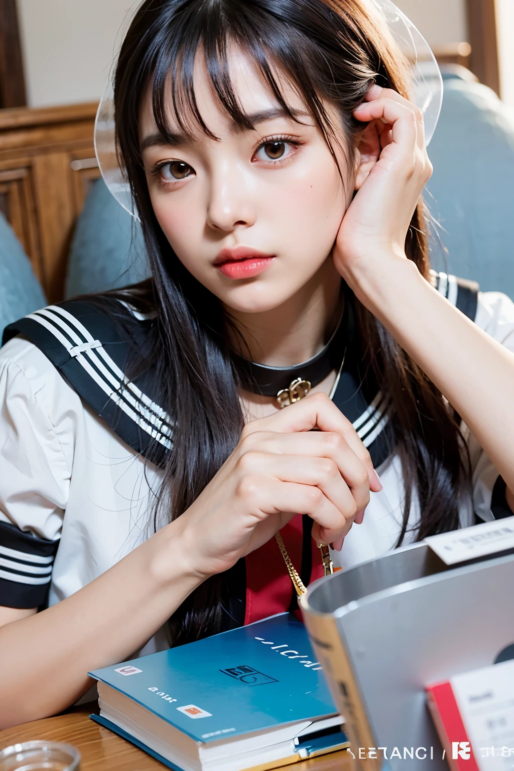 (Best quality, 8k, 32k, Masterpiece, UHD:1.2) "Generate a captivating artwork featuring a young Japanese girl model with short, sleek black hair styled in a chic bob haircut. Envision her bathed in dramatic cinematic lighting, creating an atmosphere of allure and mystery. Emphasize a romantic aesthetic vibe, showcasing the model in a poised and elegant pose that evokes a sense of intimacy and sophistication. Utilize warm and soft tones to enhance the romantic ambiance, and consider incorporating elements like flowing fabrics or flowers to add a touch of ethereal beauty. Capture the essence of romance and beauty through the model's expression, the play of light and shadows, and the overall aesthetic, creating a visually compelling and emotionally resonant piece." (perfect eyes), flawless skin, flawless face, cinematic, tight body, ((well-proportion female hands)), ((female hands with five digits)) ((Body is well proportioned)), ((chic bob haircut)),