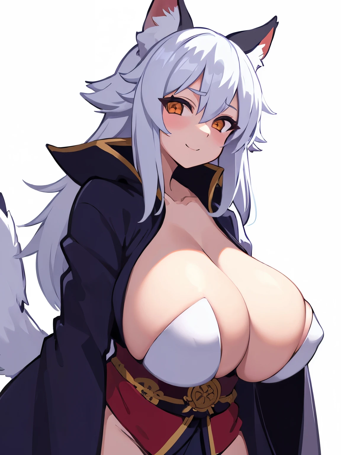 (high fantasy:1.2), (huge tits:1.2), (kemono), (adventurer outfit erotic kimono:1.2), (white background:1.2), (high resolution:1.2)