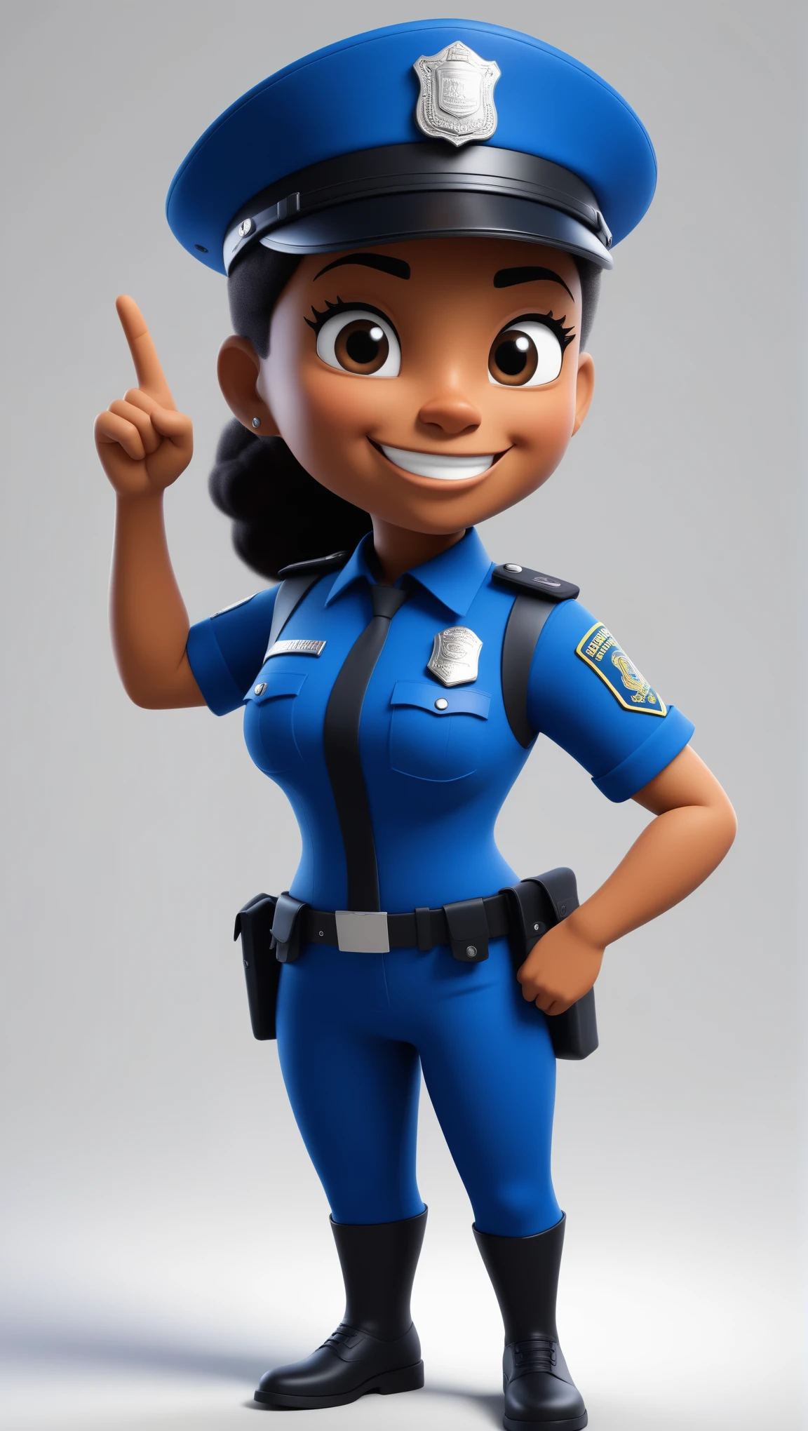 (((Swf:1.7)) , a beautiful 3d cartoon, Various poses of a 3d character cartoon:1.5 up of a Black-skin woman Cartoon character in a police uniform, ((She's pointing up with her arm raised:1.5) , ((( She wears a black 3D ballistic vest))), untitled:1.5, Police Character Design Police, police character design brunette woman, black police girl!!, policeman, policeman, wearing the police dark blue uniform, dark blue uniform, civil guard police, character posing, cartoon image, civil police closeup, 3D Character, 3D Character, Cartoon character, full body mascot, animation character, 3d cartoon, popular in CGSTATION, HDR 2160, High quality 3D Cartoon, 16K, 8K, maximum resolution, big-smile:1.6 White-Background:1.5

White-Background:1.5
