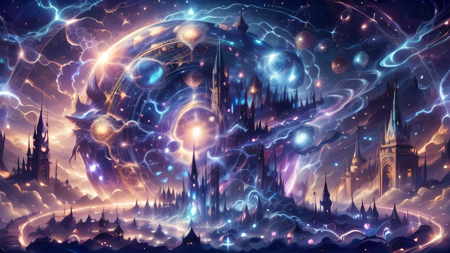 A captivating and enchanting photo realistic of a mystical fantasy-inspired landscape of a palace with intricate mandala patterns and gateway into another dimension. with a strong golden glowing aura, creating a mesmerizing, dazzling effect. A swirling vortex of stars and celestial elements surrounds, adding to the magical atmosphere, giving the scene a personal touch. This enthralling piece of art masterfully blends divine fantasy and vibrant cosmic galaxy energy, resulting in a visually stunning and immersive experience., photo, product, vibrant, light fantasy