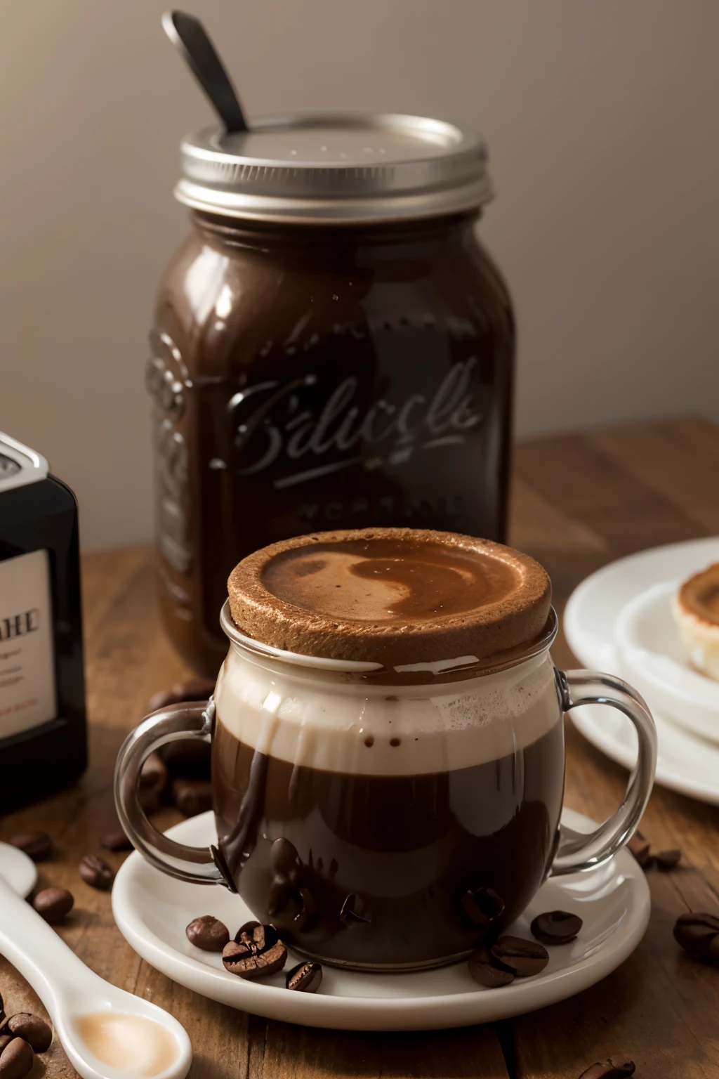 cup of coffee accompanied with a jar full of coffee cream