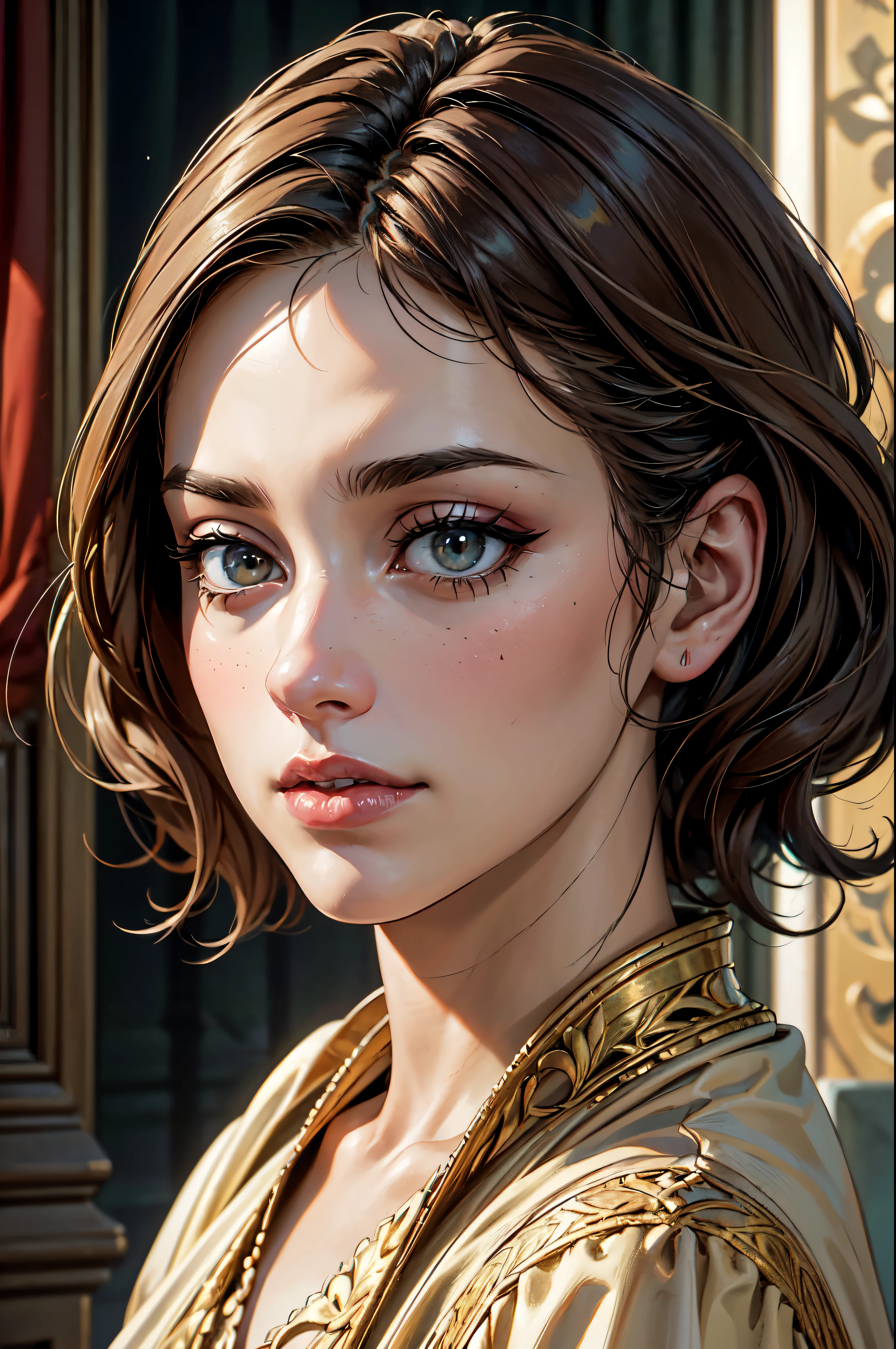 (best quality,4k,8k,highres,masterpiece:1.2),ultra-detailed,(realistic,photorealistic,photo-realistic:1.37),HDR,UHD,studio lighting,ultra-fine painting,sharp focus,physically-based rendering,extreme detail description,professional,vivid colors,bokeh,portraits
two women standing side by side in a lush green garden, their presence commanding attention. Their faces exhibit intricate details, with soft and beautiful eyes that draw you in. The fine lines and shadows accentuate every detail, giving them a lifelike quality. Their hands are delicately formed, showcasing skilled craftsmanship in their intricate gestures.
Both women are dressed in elegant, flowing long dresses. The dresses are made of luxurious fabrics, with intricate patterns and textures that add depth and richness to the overall composition. The soft drapes and folds of the fabric create a sense of movement, adding dynamism to the scene.
In the background, an old castle can be seen, providing a sense of history and grandeur. The castle is adorned with detailed gold ornaments, reflecting the opulence of the surroundings. The intricate designs and patterns are meticulously crafted, adding an extra layer of sophistication to the overall composition.
The image is rendered in the highest quality, with a resolution of 4k or 8k, ensuring every minute detail is captured. The realistic rendering brings the scene to life, making it appear as if you could step into the picture. The lighting is carefully crafted, with studio lighting techniques used to create the perfect balance of light and shadow. The colors are vivid and vibrant, enhancing the overall impact of the image.
The art style of the portrait is focused on capturing the essence of the subjects. The attention to detail and realism adds depth and emotion to the composition. The color palette is carefully chosen to complement the overall tone of the image, creating a harmonious and cohesive visual experience.
In summary, this prompt depicts two women wi