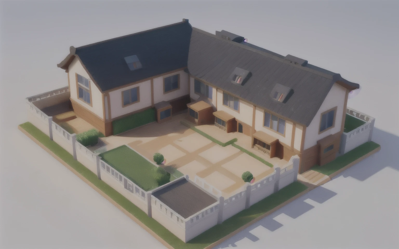 Isometric house, (45 degree view from top), cartoon, school, cute architecture, school building, blank background, clear structure, correct light and shadow, 3d rendering