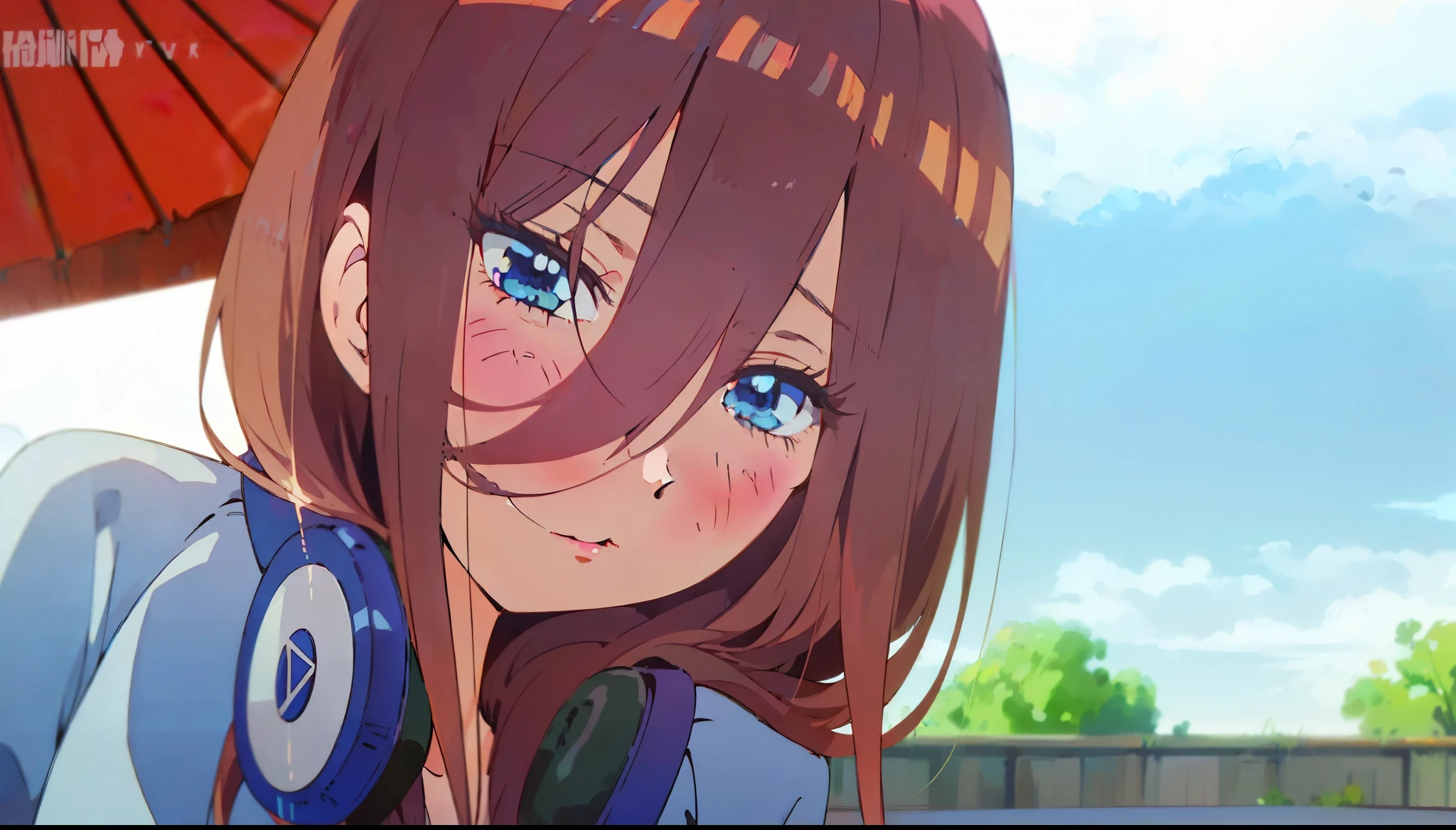 Miku nakano, looking at camera, hair all over face, teasing shy gaze, pleased smug shy face, pleased smug smile , dynamic pose,(Old anime, vintage anime, 90's anime style, naoko takeuchi style, masterpiece, (1 girl, solo, alone), , sfw, nakano_miku, long_hair, brown_hair, bangs, hair_between_eyes, blue_eyes, headphones_around_neck, blush, sfw, pretty age girl with long dark pink hair, blushing, aamiku, Nakano Miku from The Quintessential Quintuplets, Miku Nakano, masterpiece, 4k, ultradetailed, cowboy shot, nakano miku, long pink red hair, pleased smug face, blushing, one strand of hair across her face, innocent, pure, shy, tender, lovely,