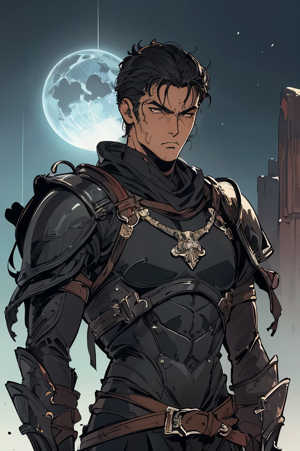 masterpiece:1.2, best quality, ultra detailed, male_focused, young, serious, cold, black layers over gear, archer, bowman gear, in the style of Kentaro Miura, fantasy, SCI-FI, light background,