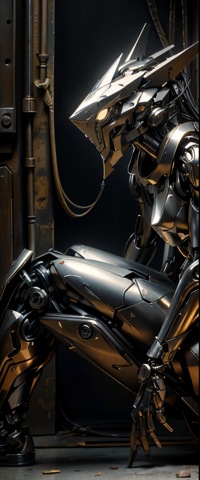 'terminator 3', 'terminator \(series\)', 'T-X', 'T-X(terminator)', 'endoskeleton', 'chrome metal', '(metal skin:1.4)', sitting on the stool with legs spread. '(glowing pupils:1.3)', 'blue pupils', '(robot joints:1.3)',