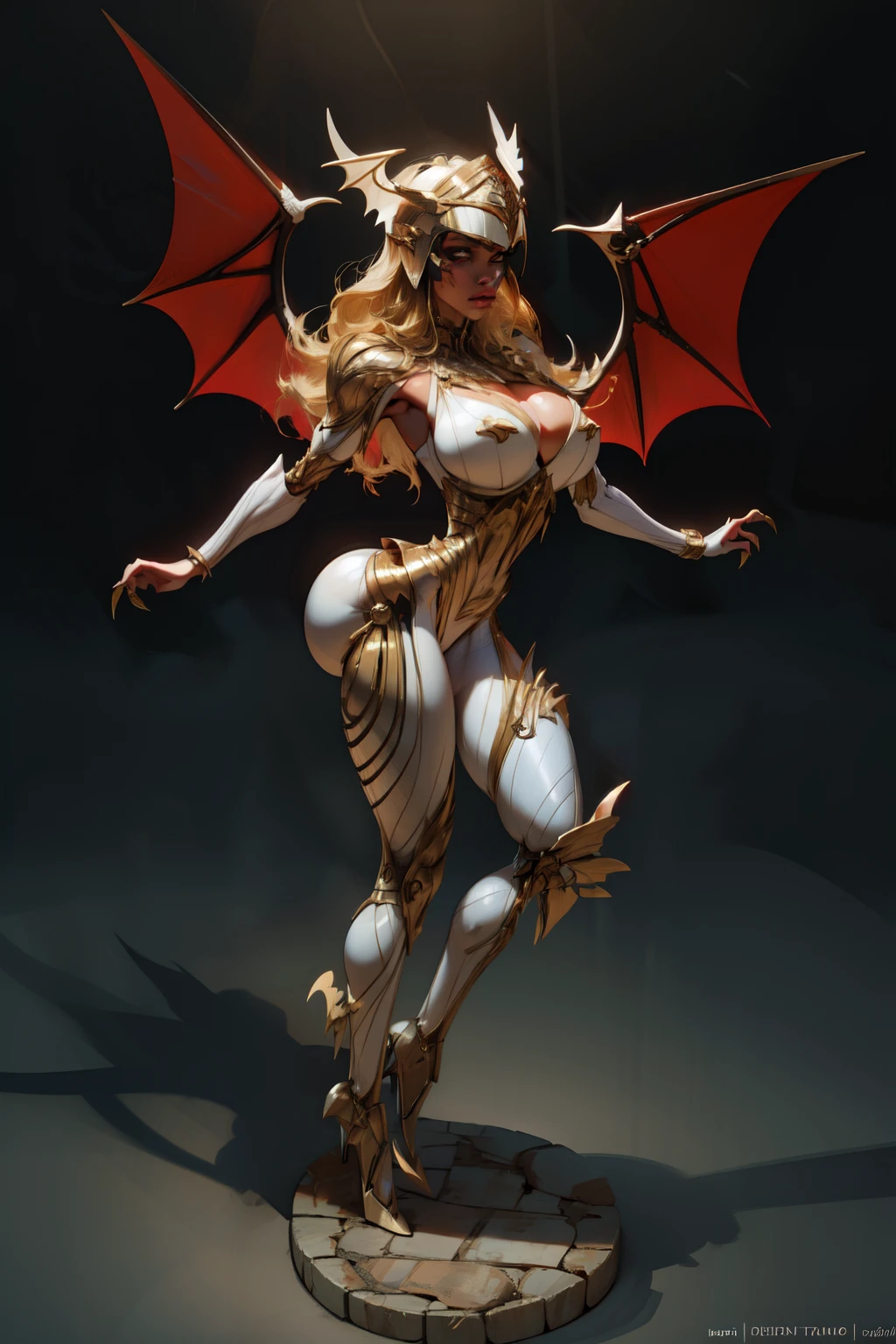 (Overhead view:1.3) full body view, biomechanical statue of  valkyrie,winged helmet,  merged to wall,  red  glowing eyes,  elegant, intense,  ,  rusty, bloody bat  wings, solo,  claws, veins,
dramatic lighting, side view
(photorealistic, masterpiece:1.2), best quality, high resolution,   beautiful detailed, extremely detailed, perfect lighting,    hrgiger,  
(Nightmarish horror), Polaroid, Raw, [bokeh], shallow DOF, sharp eye focus, ((dynamic poses, dynamic angles))