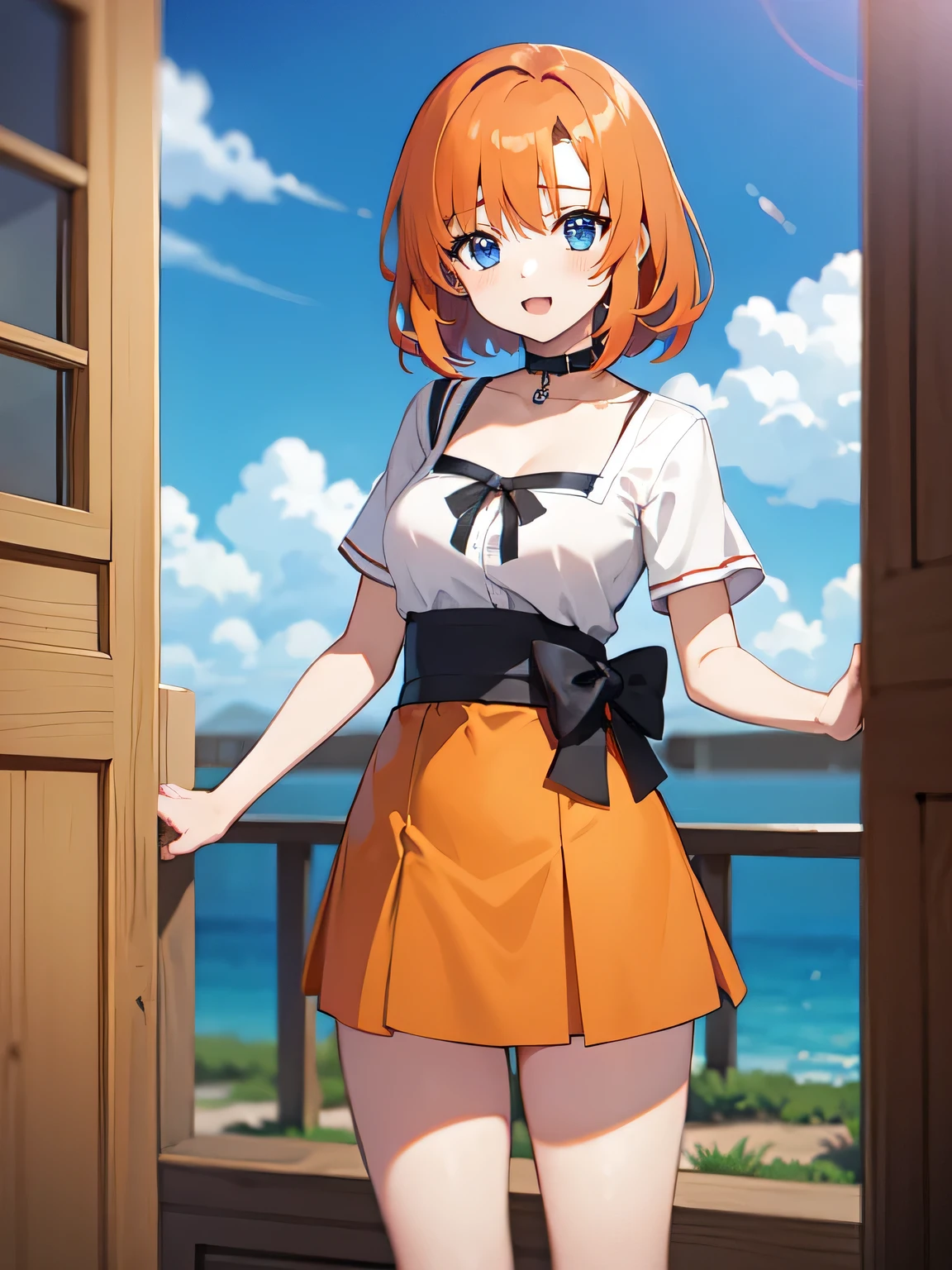 1 girl, Rûuguu horseradish, orange medium hair, Blue eyes, Necklace