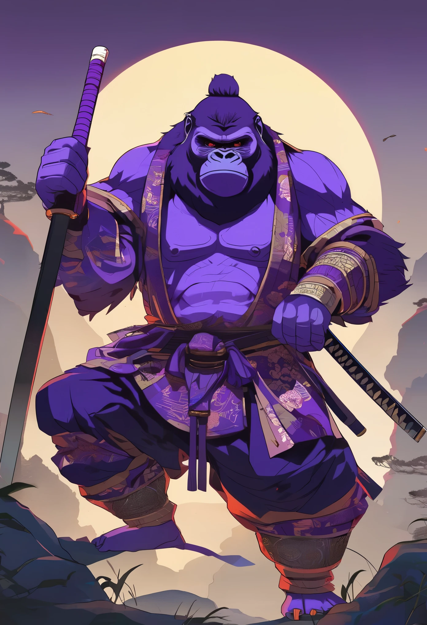 a samurai purple gorilla