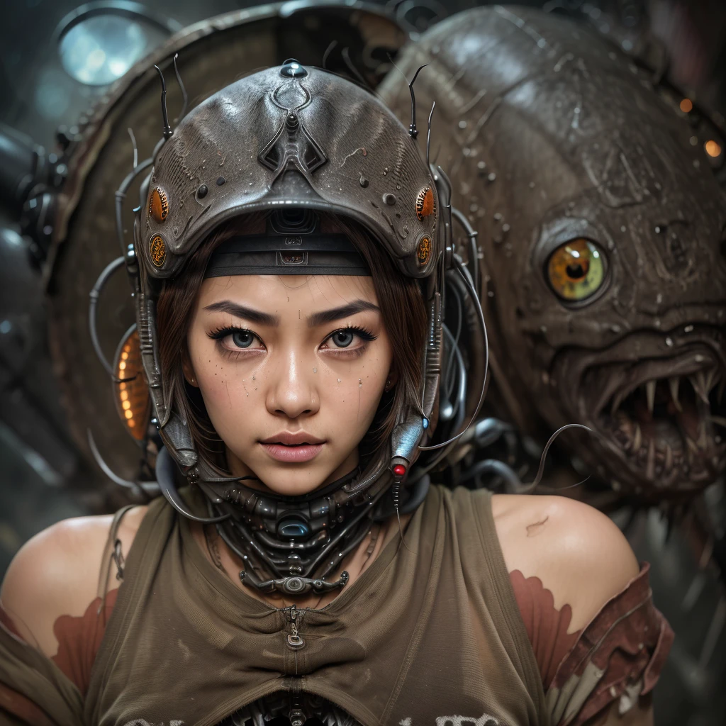 "(best quality,realistic:1.37),HDR,UHD,ultra-detailed,professional,vivid colors,portraits,landscape,photography,a busty malaysian woman, detailed eyes, detailed lips, long eyelashes, age 20, sexy ninja themed mecha, creepy alien bugs, invasion, pilot"