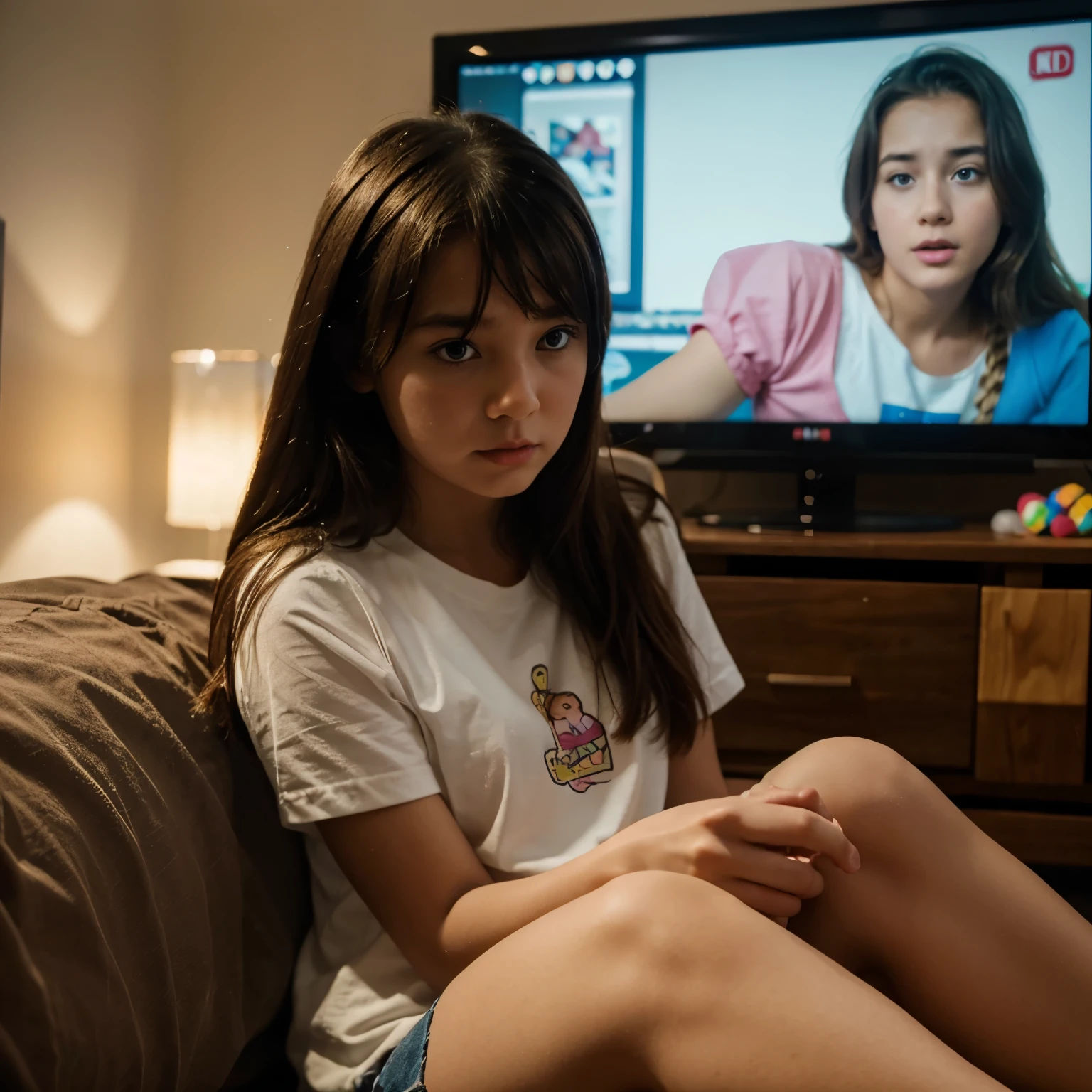 A young girl is watching cartoons
