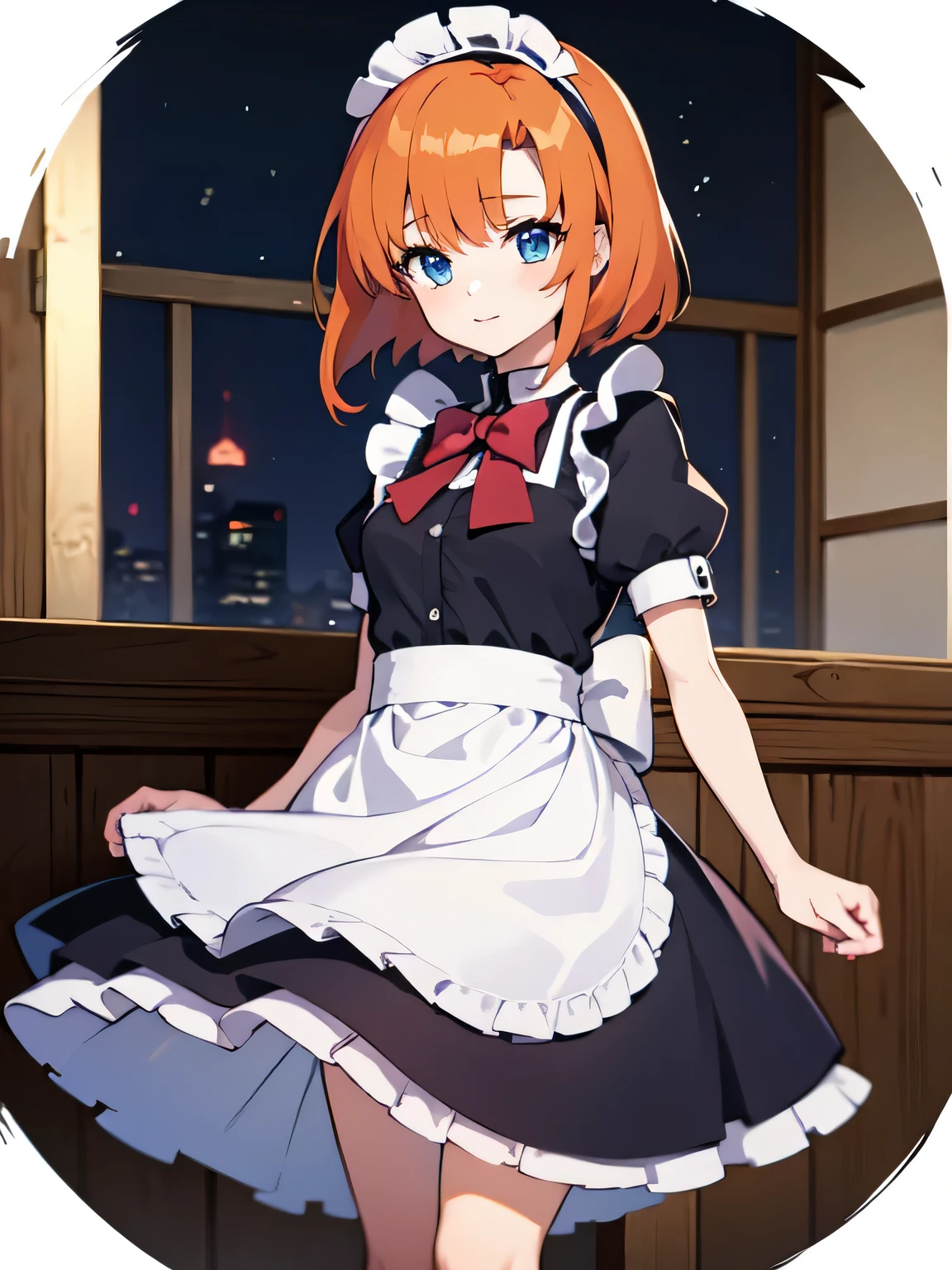 1 girl, Rûuguu horseradish, orange medium hair, Blue eyes, no background, transparent background, maid uniform