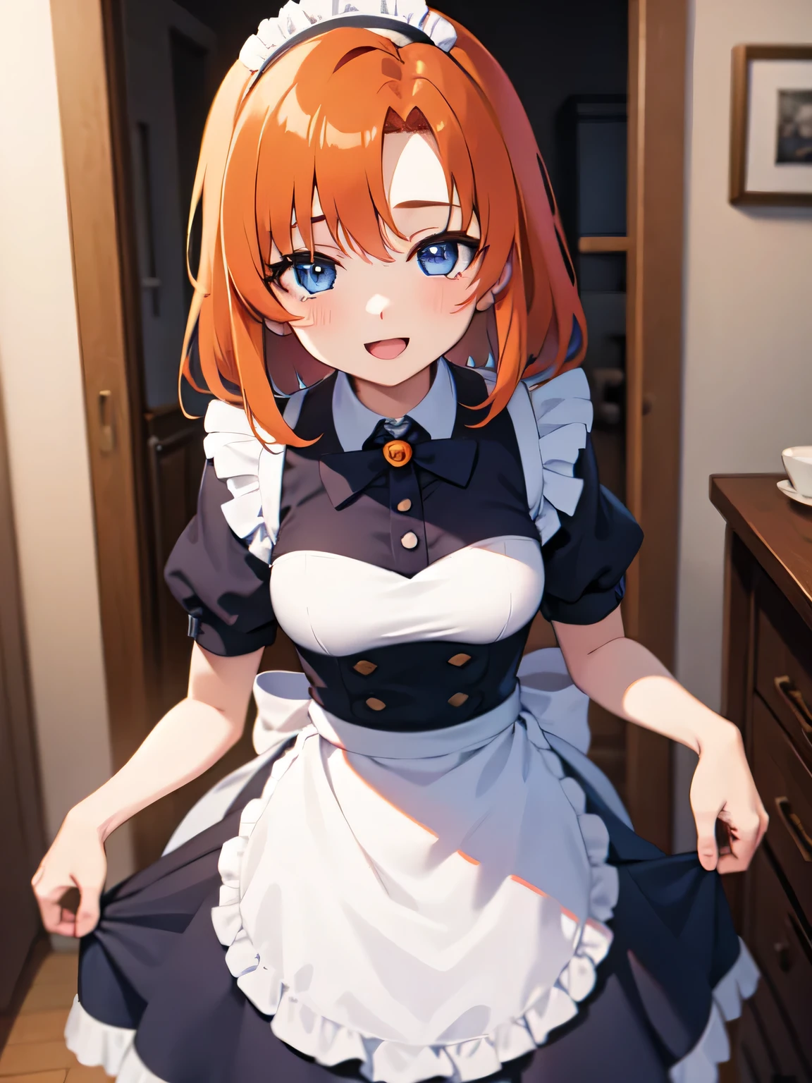 1 girl, Rûuguu horseradish, orange medium hair, Blue eyes, maid outfit