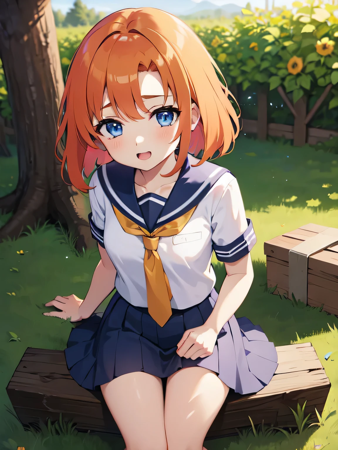 1 girl, Rûuguu horseradish, orange medium hair, Blue eyes, Seraphuku