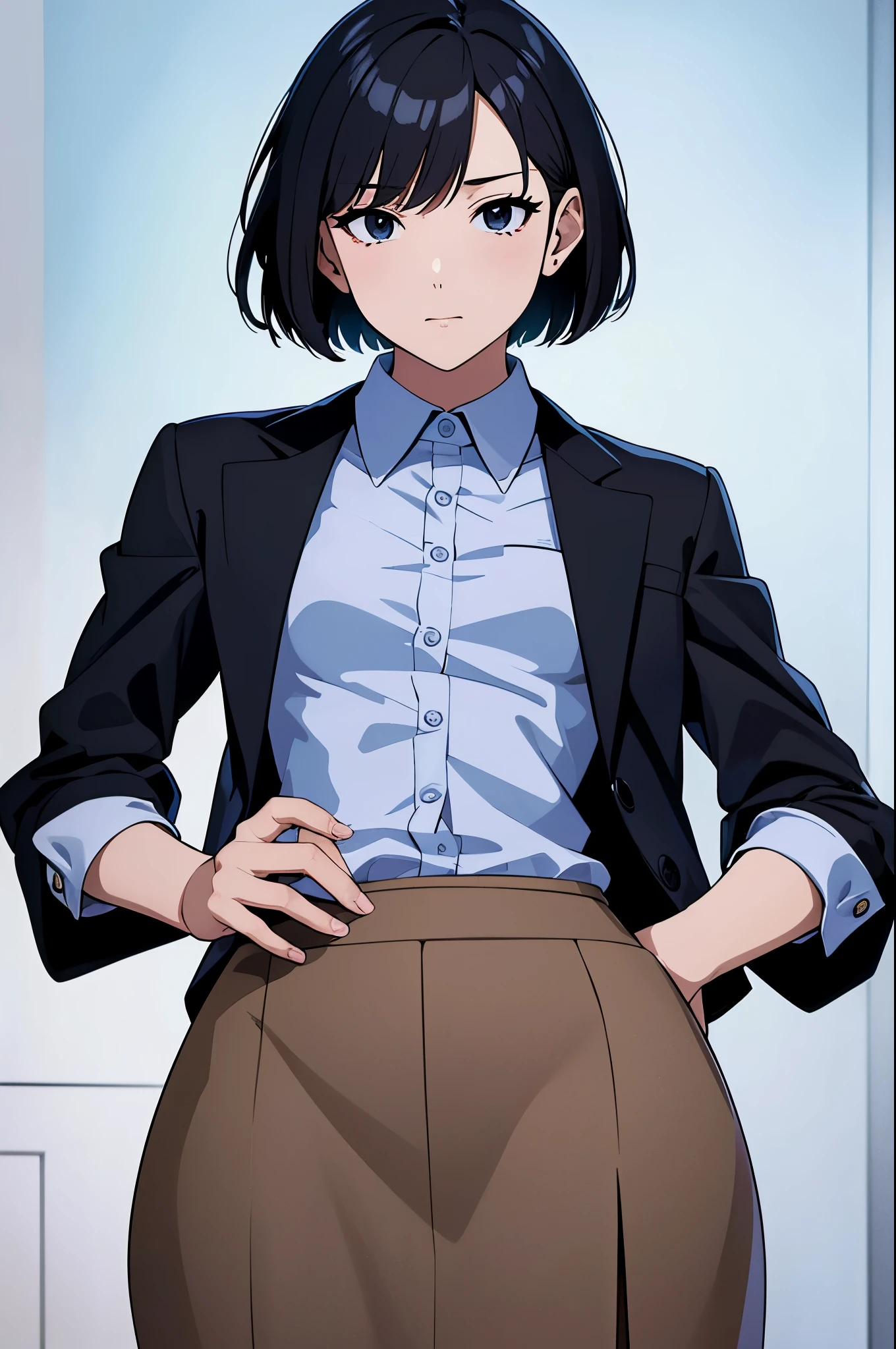 (japanese woman,one person,anime style,Full color CG image:1.5),
可愛らしいanime styleのjapanese womanを描写したフルカラーのCG画像を生成してください。Her personality and charm are revealed、Please create an image that has an artistic atmosphere.。BREAK,
(very small breasts:1.6),
(black hair,short hair,short bob,small hips,black eyes,slanted eyes,thin waist:1.5),
black hairでshort hairのshort bobスタイルの女性。small hipsとvery small breastsが特徴で、black eyesとthin waistが彼女の独自の魅力を引き立てています。Generate an image that represents a woman with this unique style。
BREAK,
(business suit, y shirt,skirt:1.5),
business suitにy shirtとskirtを組み合わせたスタイリッシュな女性の画像を生成してください。Incorporate poses and expressions that convey her confidence and professionalism、Please provide an image with a sophisticated impression.。
BREAK,
The camera angle captures her from head to toe.,
Highlight her beautiful fashion and attractive figure。
(looking at the viewer,cowboy shot:1.5),
BREAK,
(perfect face,完璧なhand,完璧なfoot,perfect fingers,detailed facial features,Detailed garment features:1.5),
perfect face,hand,foot,Please describe the scene where you hold your fingers.。
Each part is beautifully arranged down to the smallest detail.,Make sure you feel perfect symmetry and harmony。
at the same time,detailed facial featuresと衣服の特徴も加え、Highlight your individuality and uniqueness。
Crisp and razor-sharp details(super clear details:1.5)and amazing color depth(color depth:1.25)is required。
Must imitate the unparalleled sharpness and color vibrancy of photos taken with ultra-high-end cameras such as MS and Fujifilm XT3,