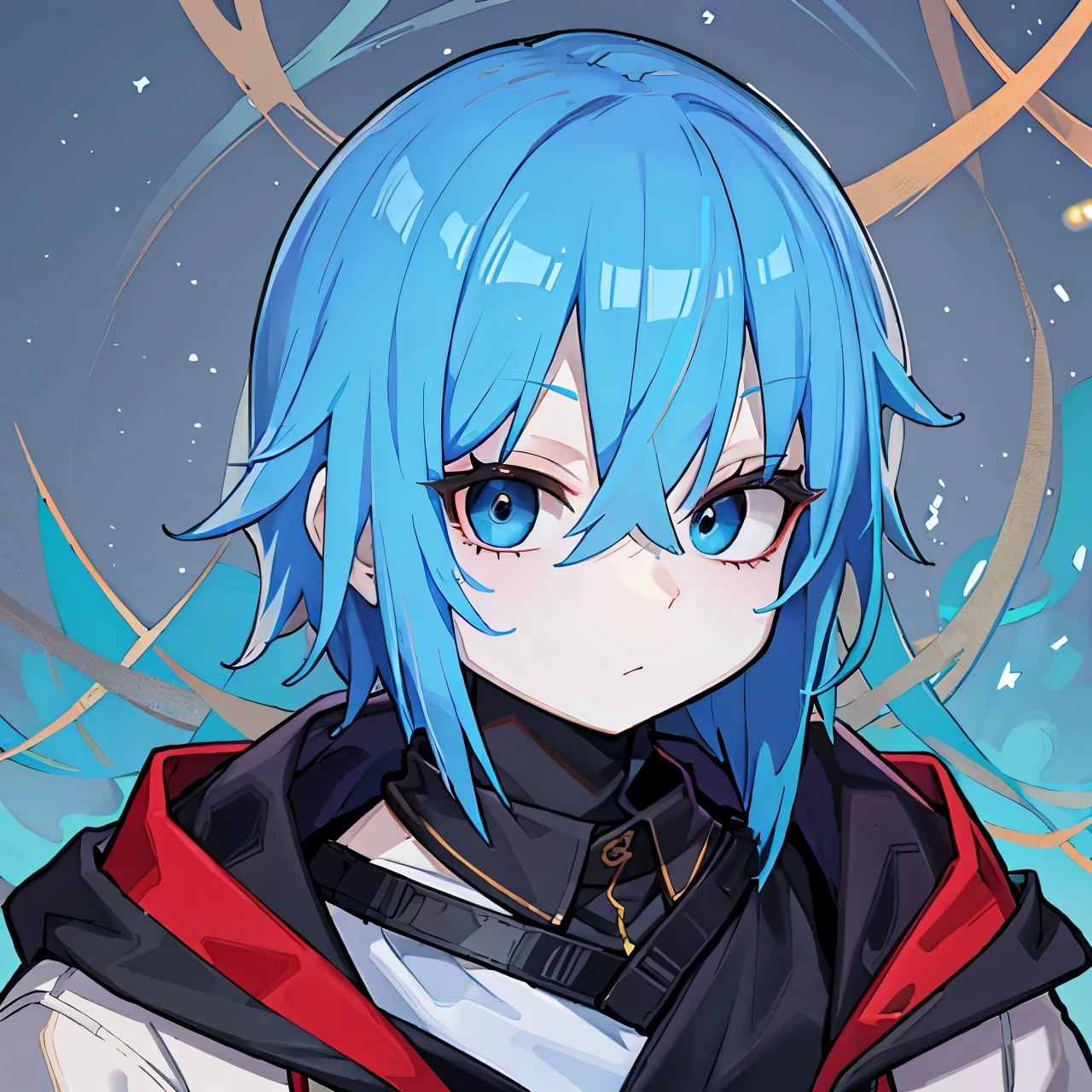 BLUE hair, white skin, black clothes 