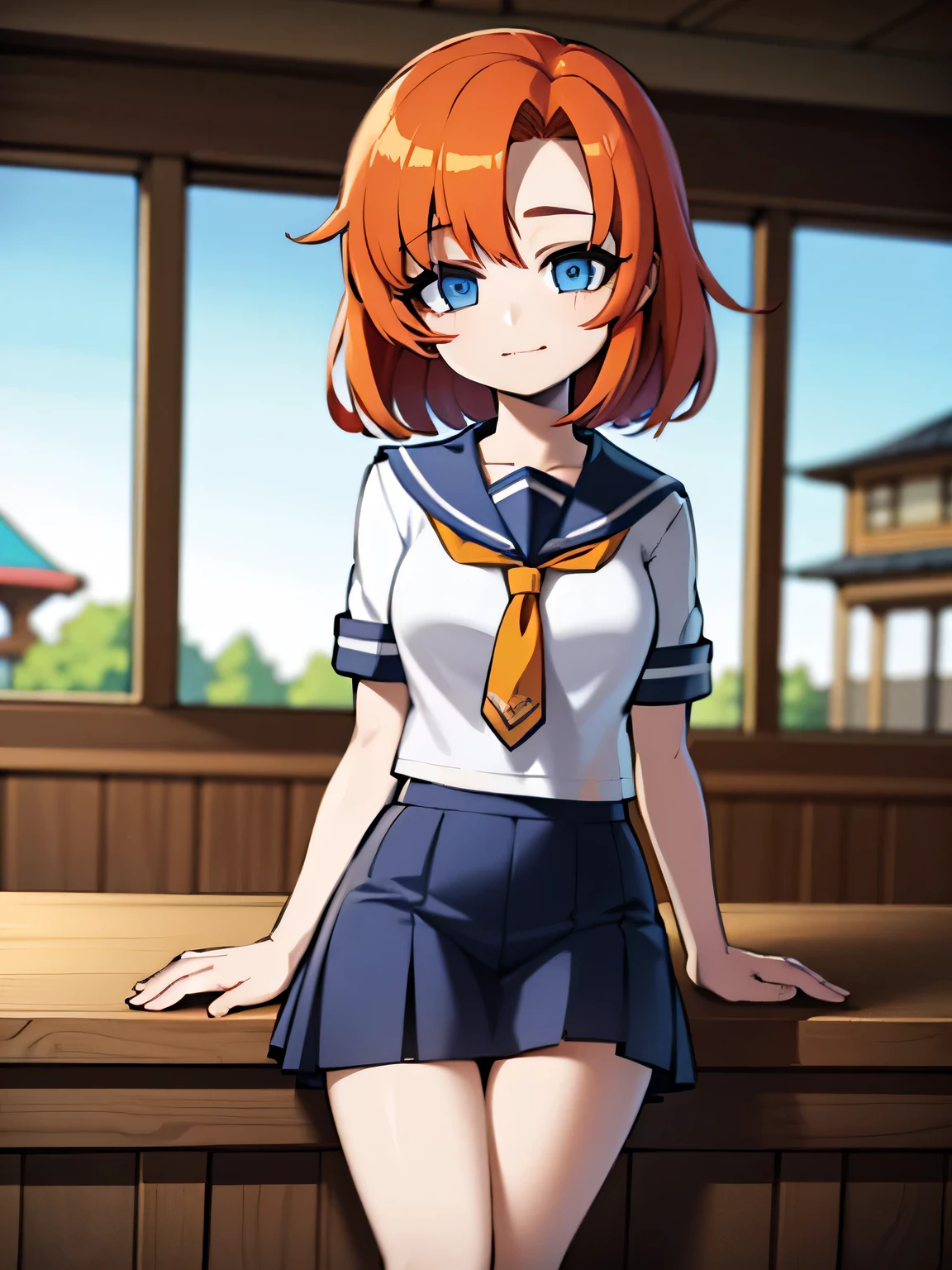 1 girl, Rûuguu horseradish, orange medium hair, Blue eyes, Seraphuku