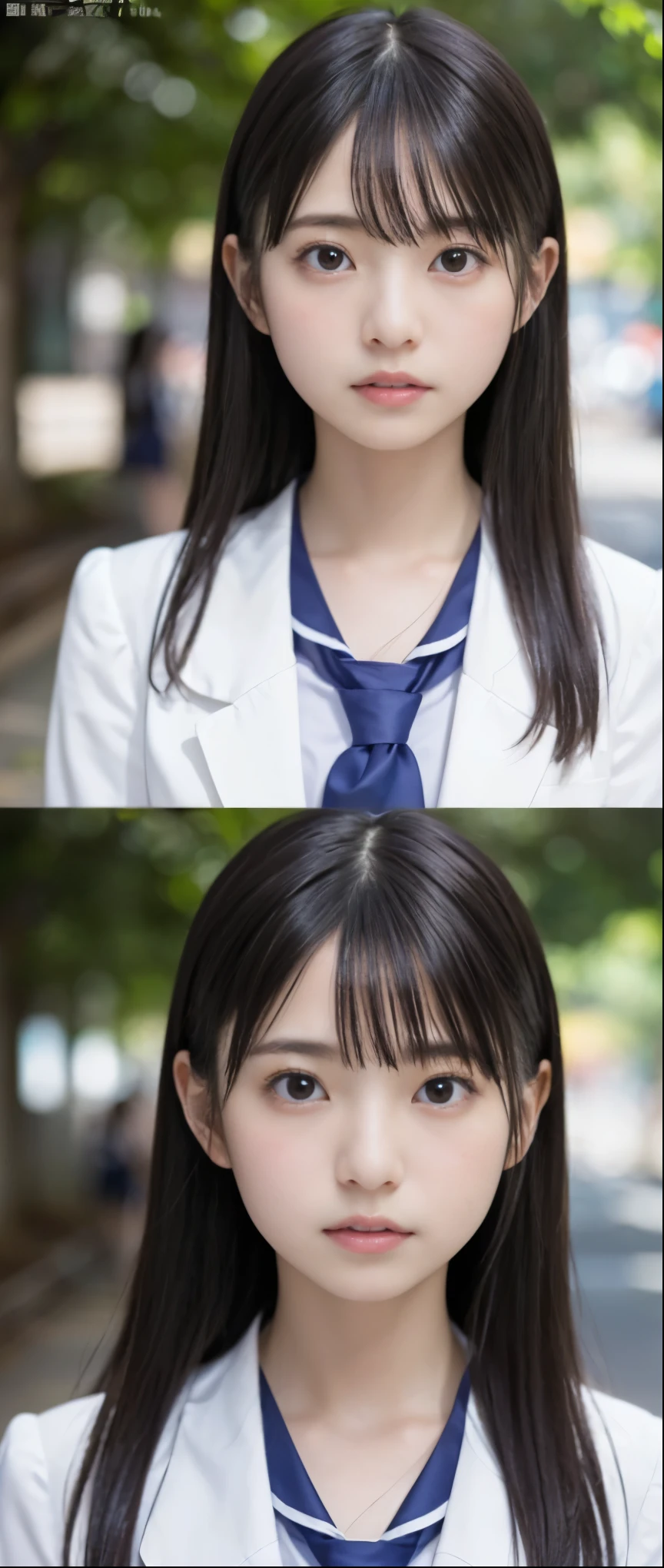 (masterpiece, highest quality:1.2), 8k, , 85mm, official art, RAW photo, スーパースリムなスレンダーbeautiful girl, (full nude下Half body、show me your ears、naked girl photoshoot、full nude, cute face, close, Half body, Biolace, gardenia, beautiful girl, school uniform, thighs, Turn around and stand on the station platform, looking at the viewer, no makeup, (A slightly troubled look), Face of embarrassment、nervous pose、film grain, chromatic aberration, sharp focus, face light, clear lighting, Ten generations, detailed face, background bokeh, (dark red tie:1.1)、((((((two girls))))))、((((((2人のfull nude女子高生)))))