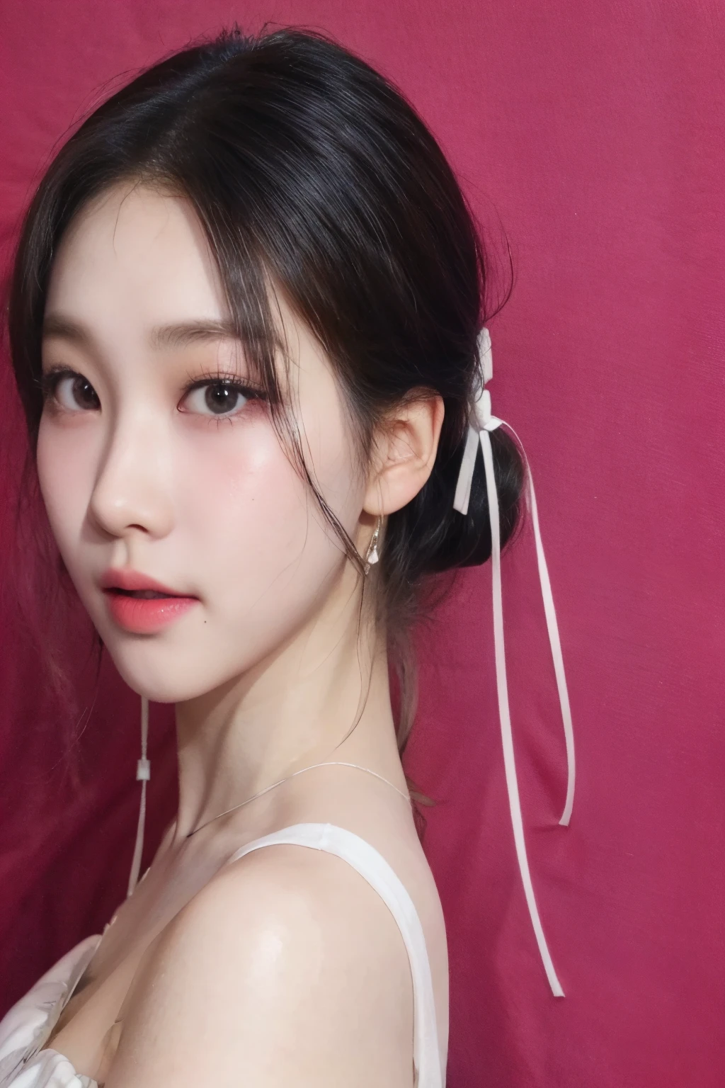 hay una mujer con un lazo rosa en el pelo, peinado de dos colas, peinado de coletas, jinyoung shin, shikami, jaeyeon nam, chiho, Young cute pale asian face, two peinado de coletas, ulzzang, lee ji-eun, lee ji - eun, kimi takemura, pale korean adorable face, maquillaje popular de corea del sur