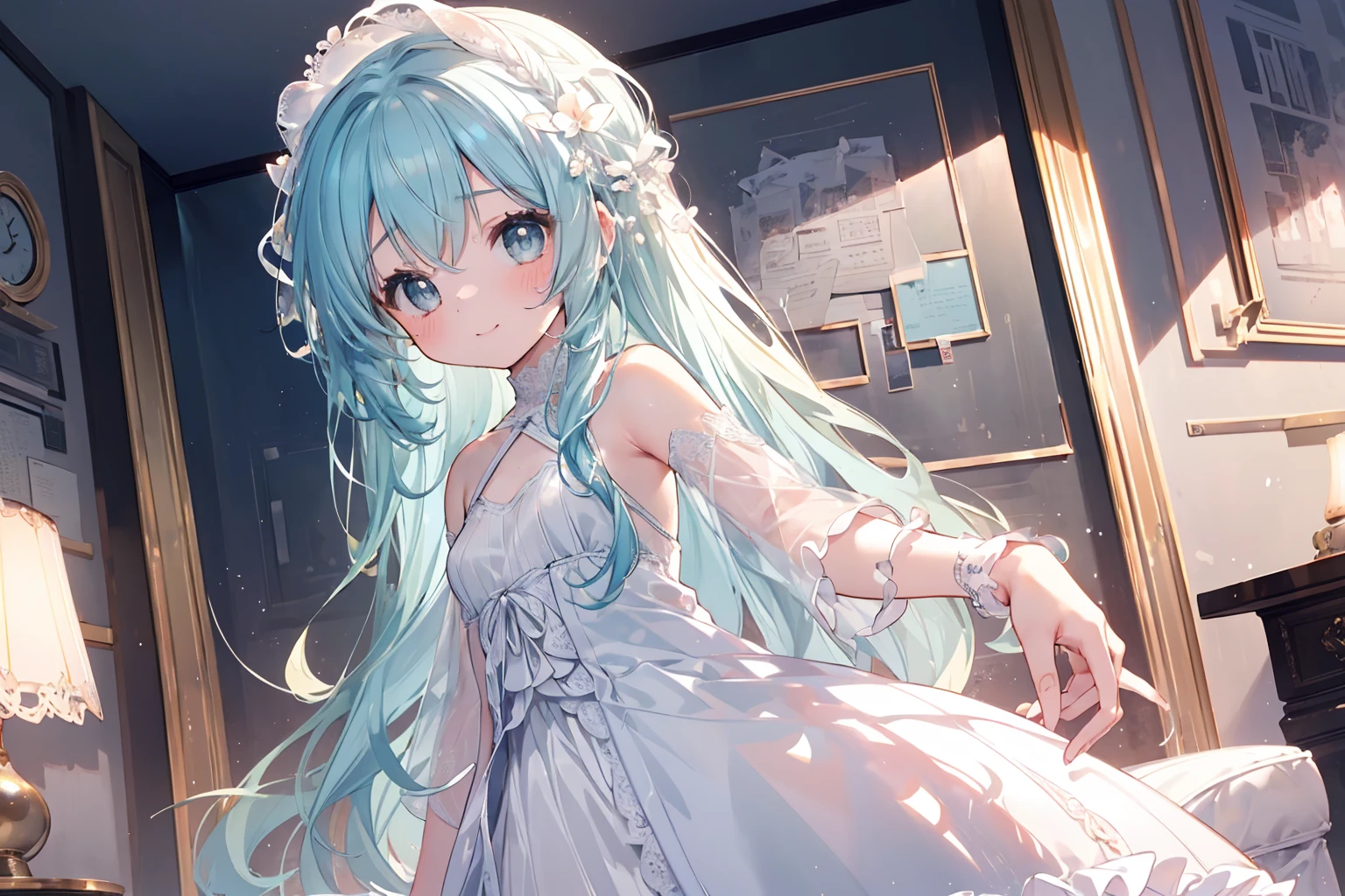 masterpiece, best quality, extremely detailed, (illustration, official art:1.1), 1 girl ,(((( light blue long hair)))), light blue hair, ,, long hair ((blush)) , cute face, big eyes, masterpiece, best quality,(((((a very delicate and beautiful girl))))),Amazing,beautiful detailed eyes,blunt bangs((((little delicate girl)))),tareme(true beautiful:1.2), sense of depth,dynamic angle,affectionate smile, (true beautiful:1.2),,(tiny 1girl model:1.2),(flat chest)), Soft Focus ,((ultra-detailliert:1.2))、(The best lighting、Best Shadows、extremely delicate and beautiful)、(the Extremely Detailed CG Unity 8K Wallpapers、​masterpiece、best qualtiy、ultra-detailliert)、(The best lighting、Best Shadows、extremely delicate and beautiful)、(the perfect body:1.5)、Best Quality, (Illustration:1.2), (Ultra-detailed), hyperdetails, (delicate detailed), (Intricate details), (Cinematic Light, best quality backlight), Perfect body, ( extremely delicate and beautiful), Cinematic Light、【emblem:Irridescent color 】、Sunnyday、happy smile, ((Best Quality)), (Masterpiece: 1.2), (Delicate Beautiful Girl), Illustration, 1 girl, white shirt, skirt, looking at the audience, room, sofa, red wine,