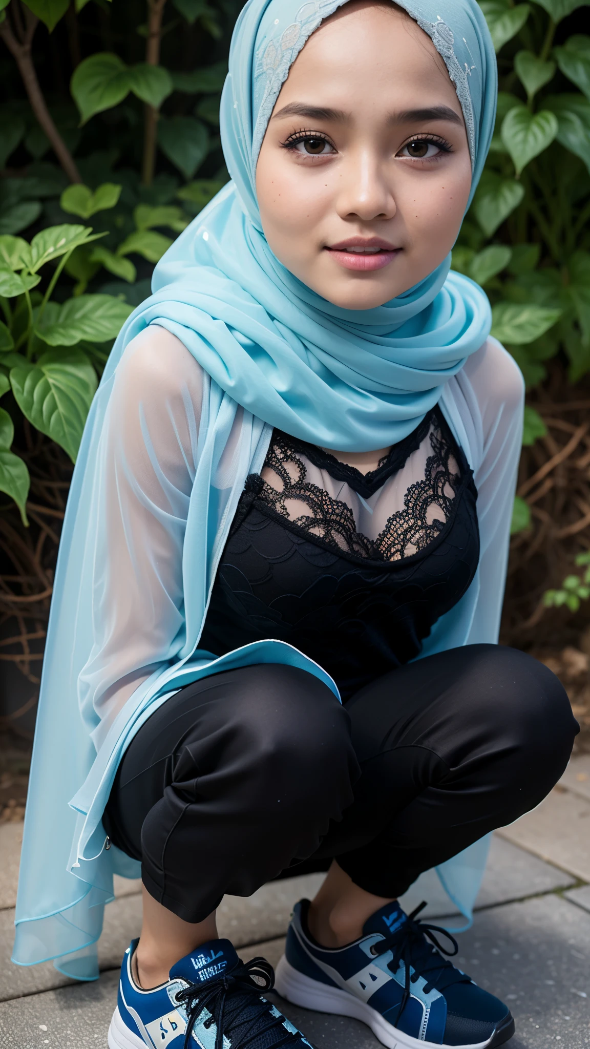 Squatting (((HIJAB MALAY GIRL))), masutepiece, High quality, UHD 32K, Realistic face, Realistic skin feeling , A Japanese Lady, 8 years old, , Very cute and baby-like face, (((FLAT CHEST))), (MATRIX WORLD), ((look In front at the camera and SADNESS)), ((())), (((CUTE GIRL))), ((TRANSPARENT)), ((BLACK LIPS)), ((LIGHT BLUE LACE)), ((TRANSPARENT)), ((CHUBBY)), (undress, SNEAKERS,