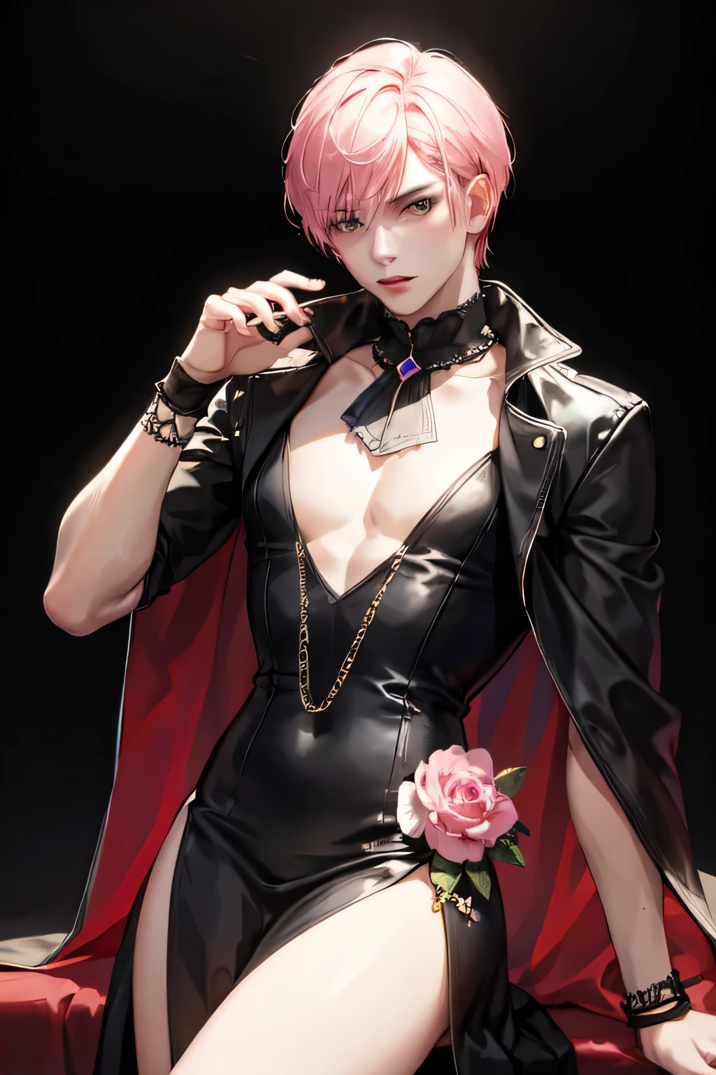hot male, short pink hair, gothic dress, masc