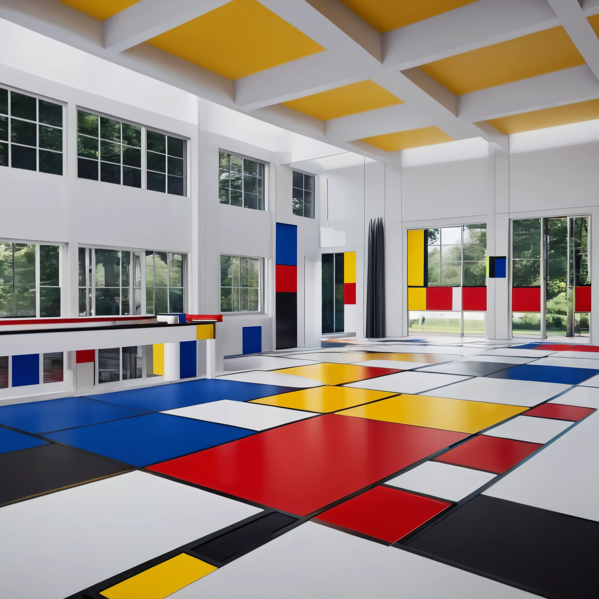 create an image demonstrating the style of ((De Stijl)) style, hyper realism, 8k high definition, vibrant colors, sharp focus, insanely detailed