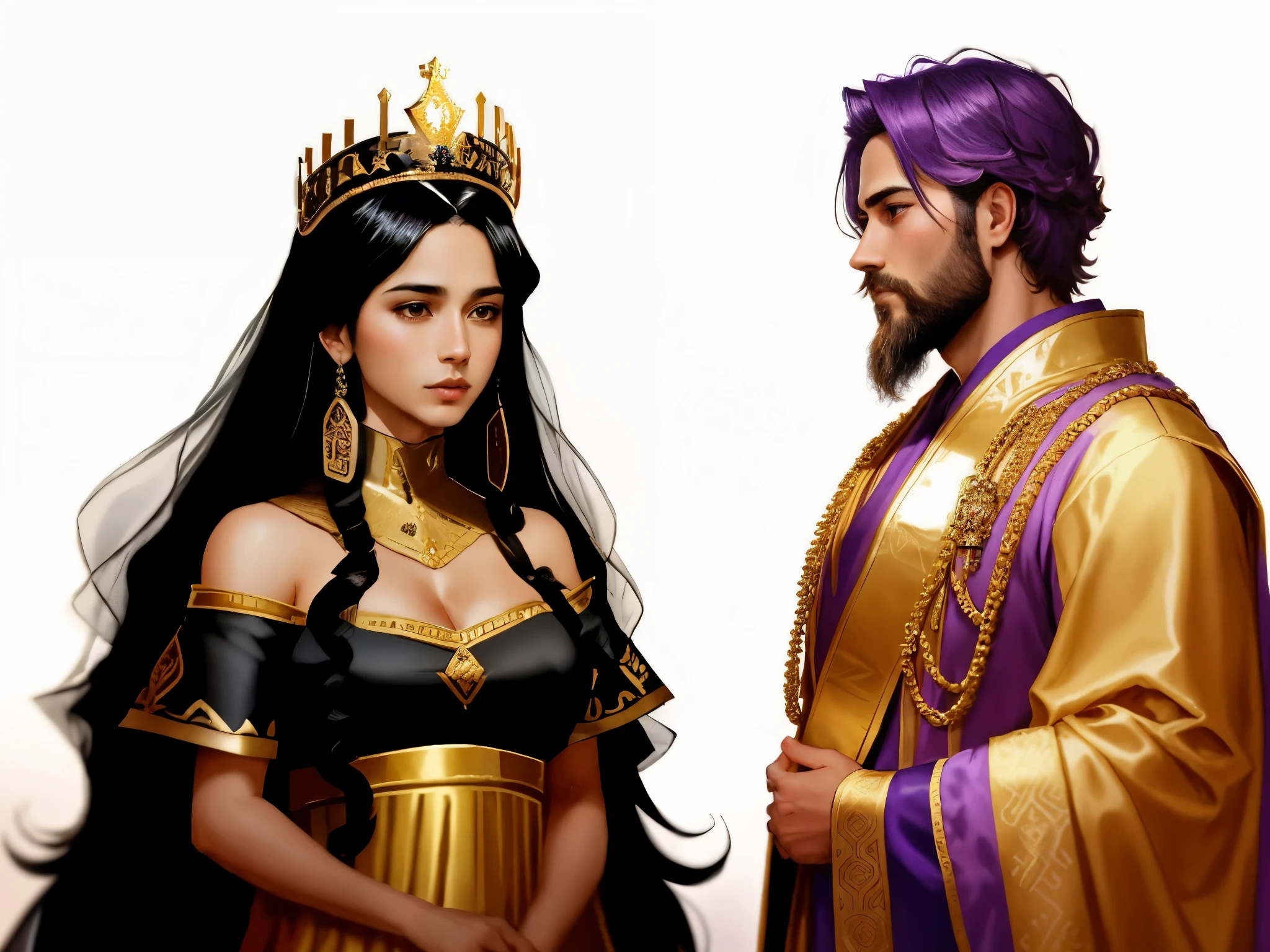 There is a king with a beard and a crown on his head. There&#39;s a crown on the king&#39;s head. The king is wearing royal robes. The king is wearing a purple robe. Rei assuero